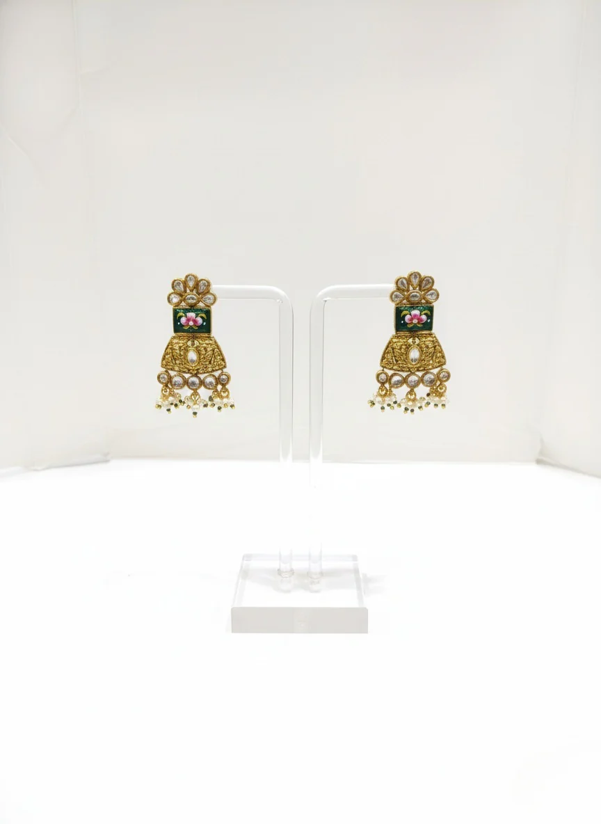 Grand Temple-Inspired Kundan Choker Necklace Set with Ruby & Emerald Stones - Image 2