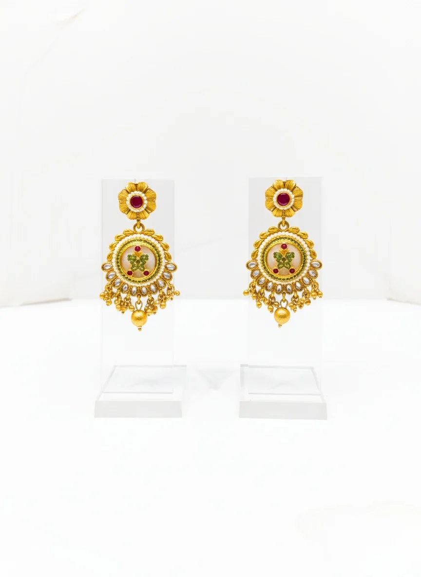 Grand Temple-Inspired Kundan Necklace Set with Ruby & Emerald Detailing - Image 2