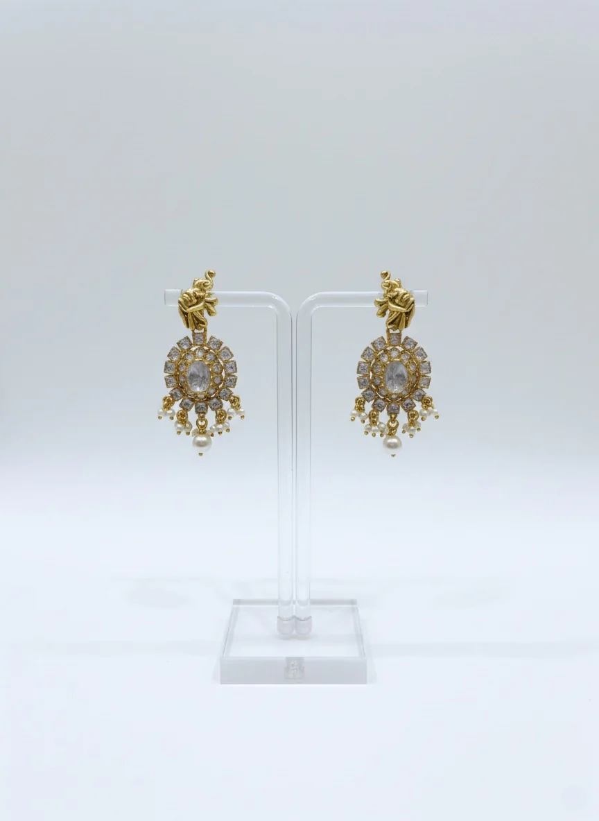 Grand Temple Jewellery Haram with Elephant Motifs & Pearl Embellished Pendant - Image 2