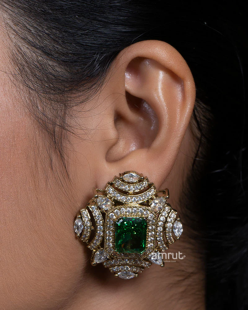 Green and Multicolor Stone Choker Set with Earrings - Image 3