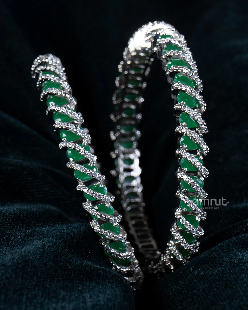 Green Emerald CZ Spiral Bangle Set - Image 2