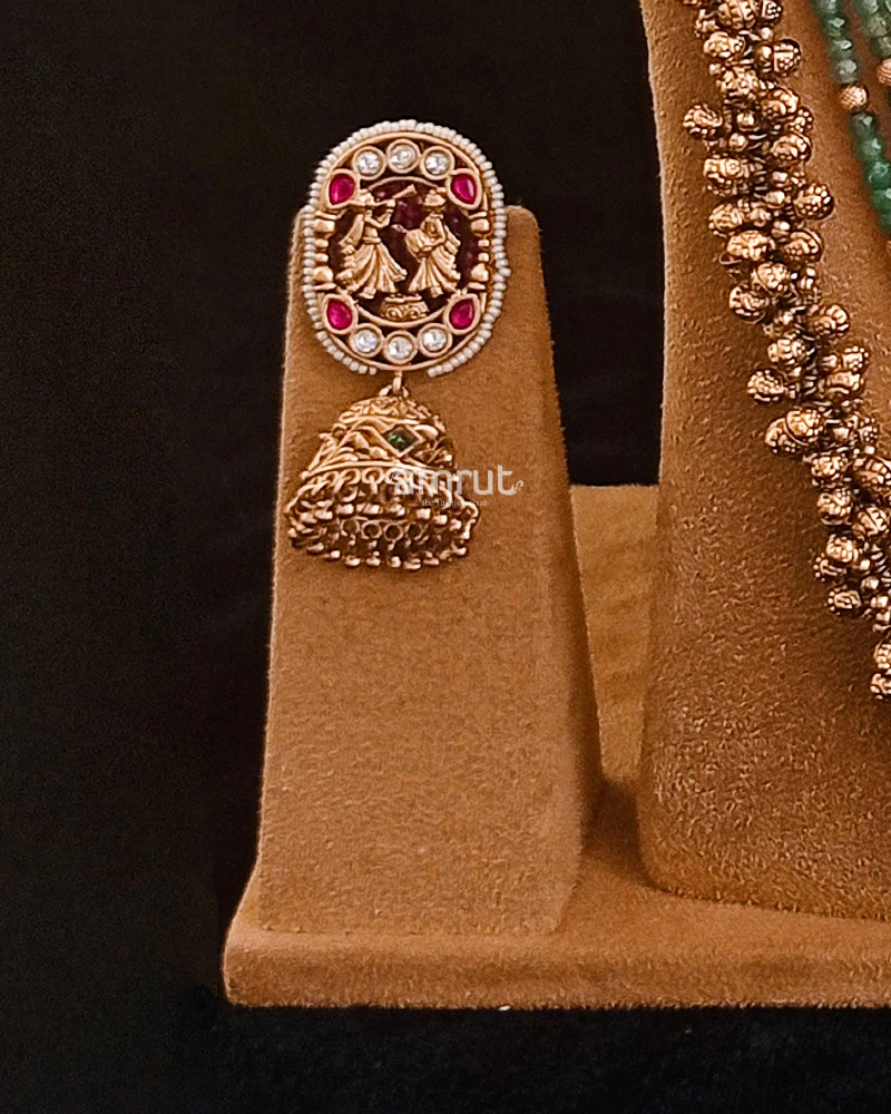 Green Emerald Golden Plated Layered Kundan Necklace Set - Image 3