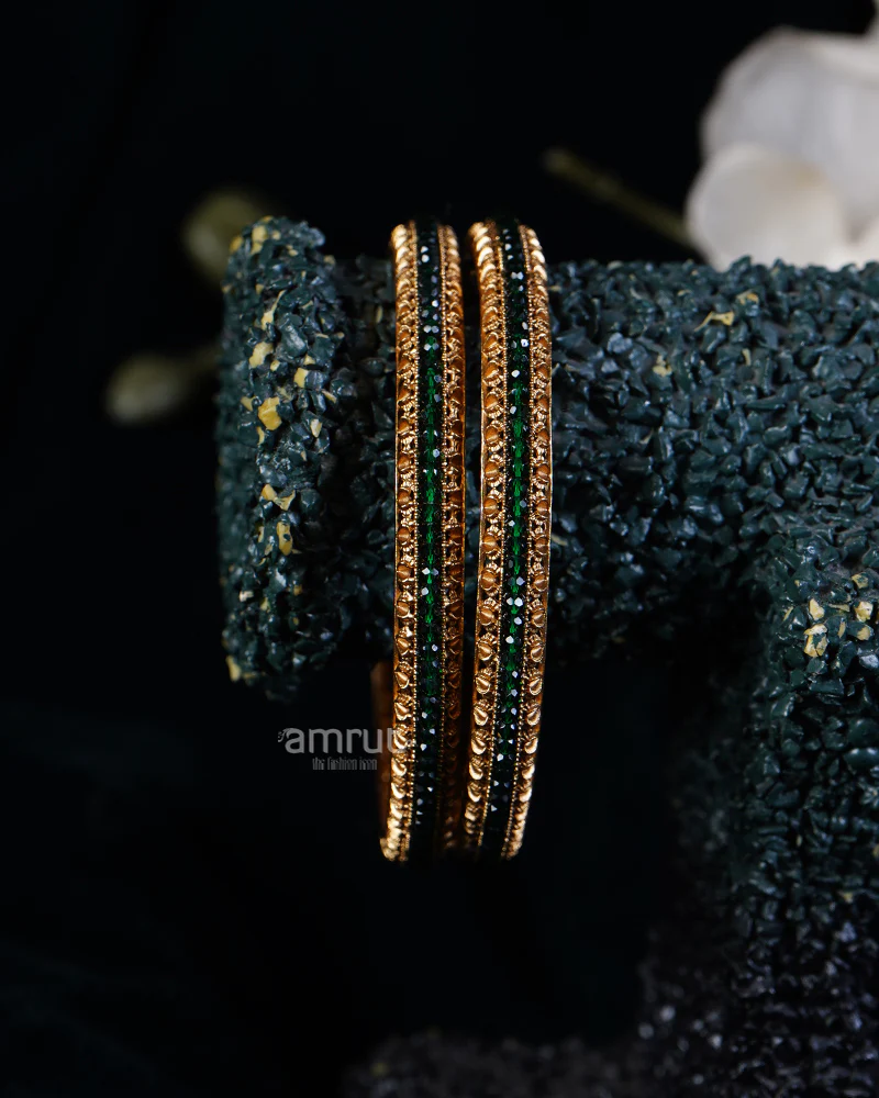 Green Stone Embellished Bangles Set - Image 2