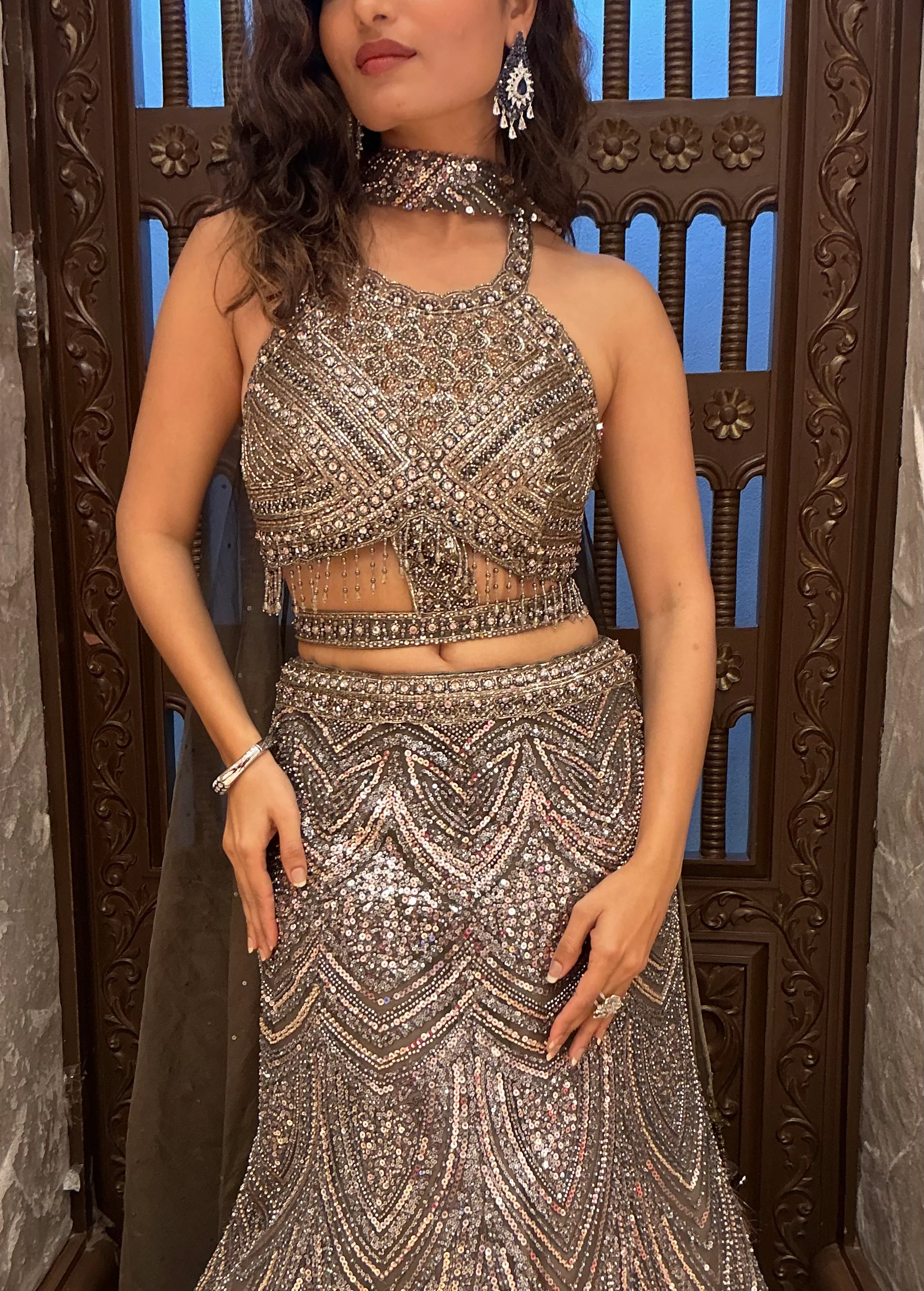 Gunmetal Grey Heavy Sequin Embroidered Designer Lehenga Choli Set - Image 2