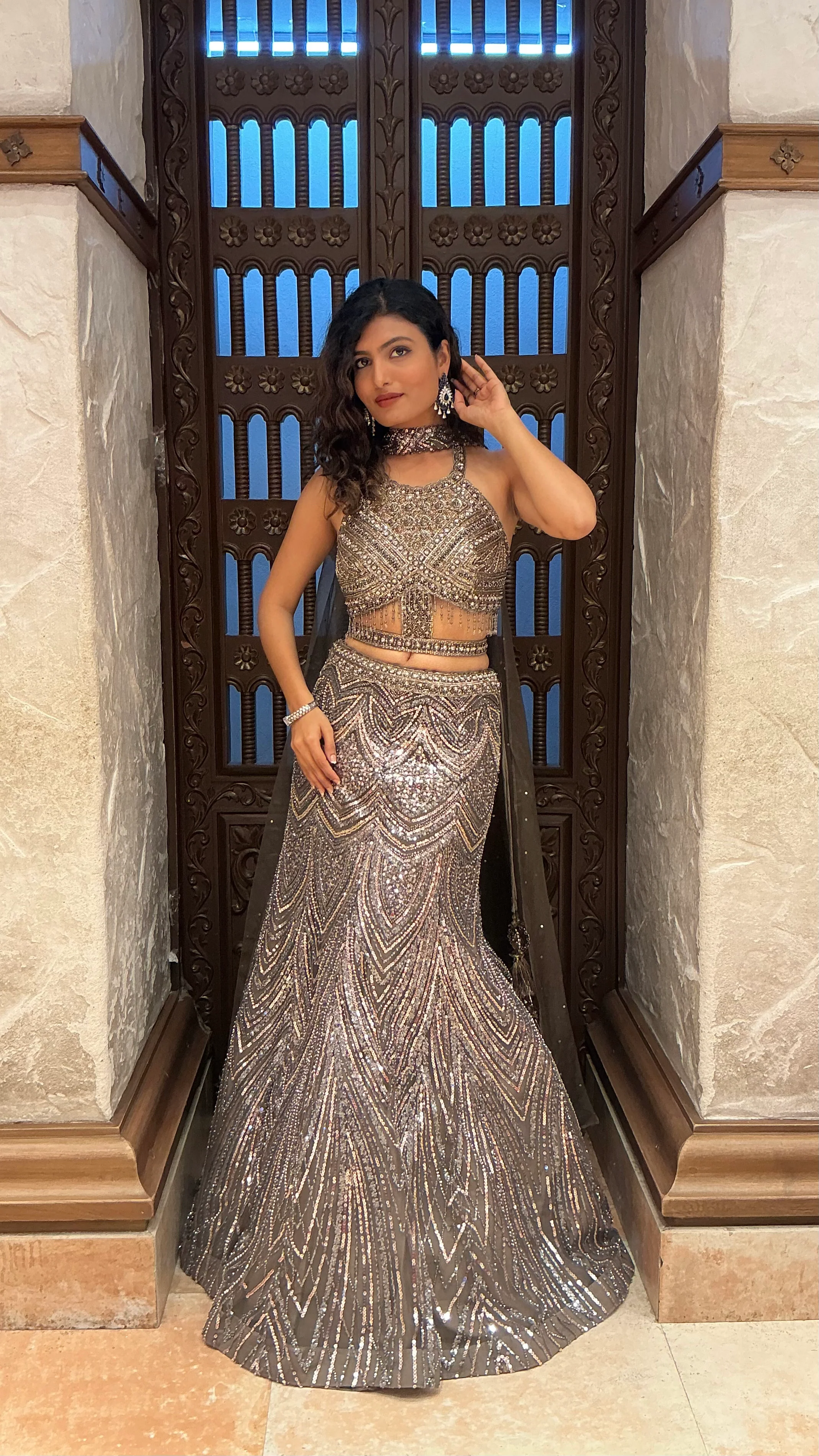 Gunmetal Grey Heavy Sequin Embroidered Designer Lehenga Choli Set - Image 3