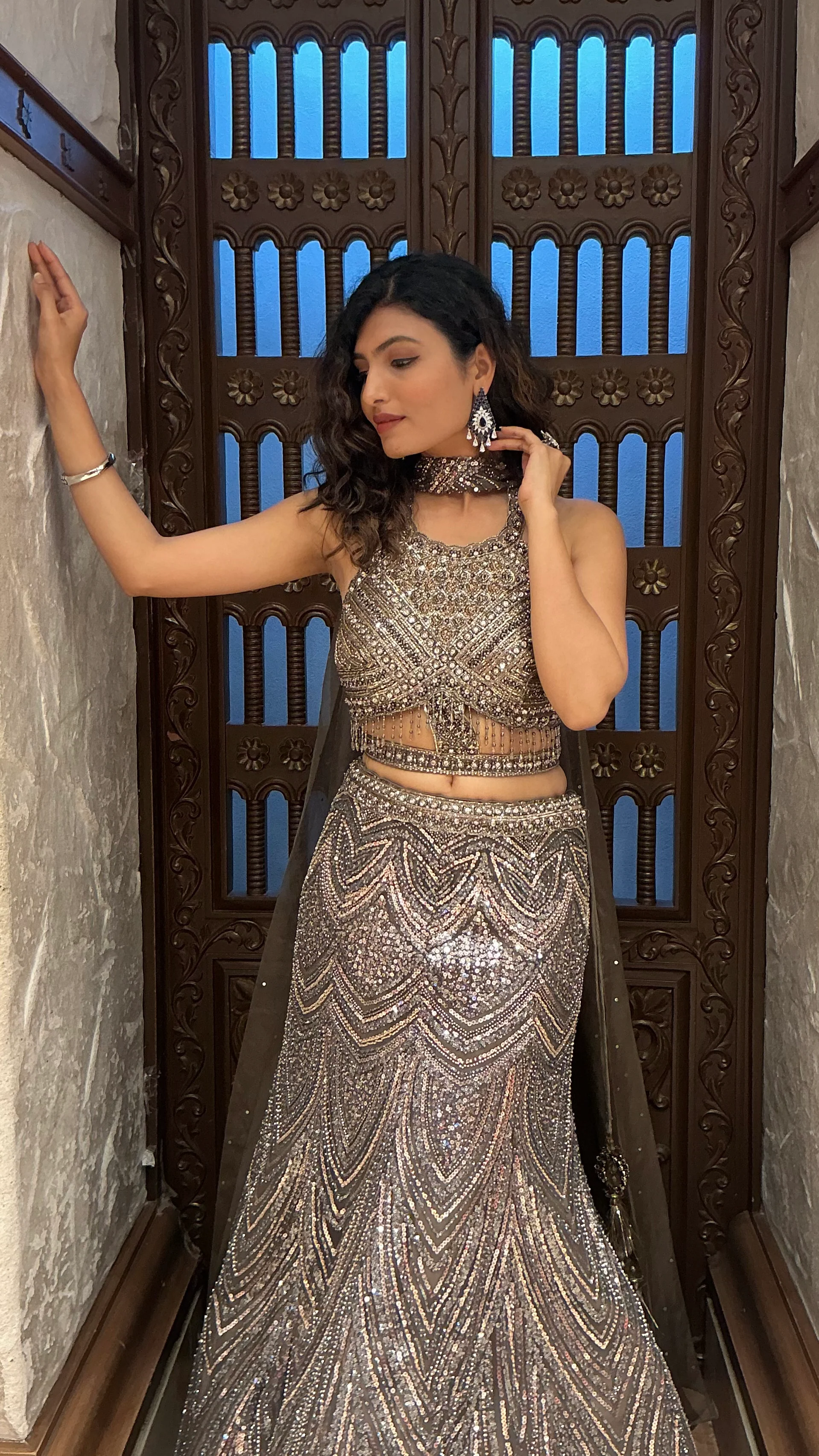 Gunmetal Grey Heavy Sequin Embroidered Designer Lehenga Choli Set - Image 5