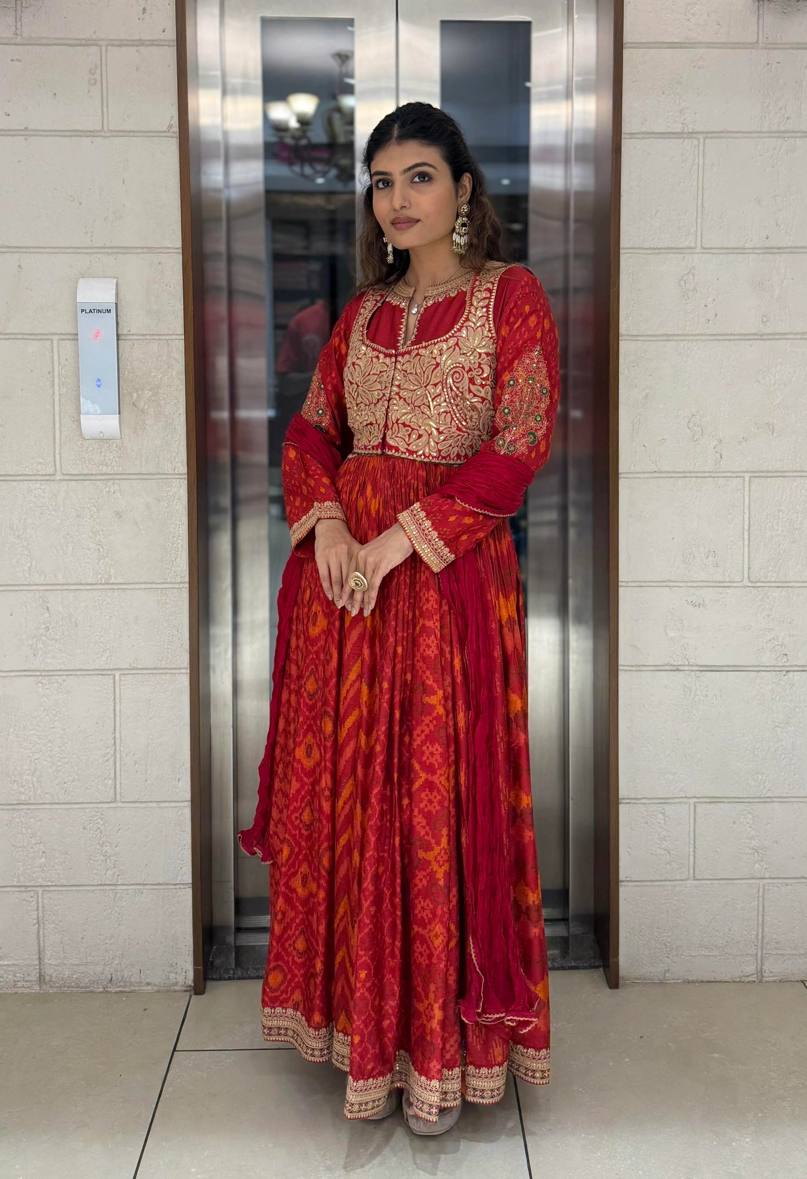 Handcrafted Ikat Silk Anarkali Set with Zari Embroidered Yoke – Available in - Image 17