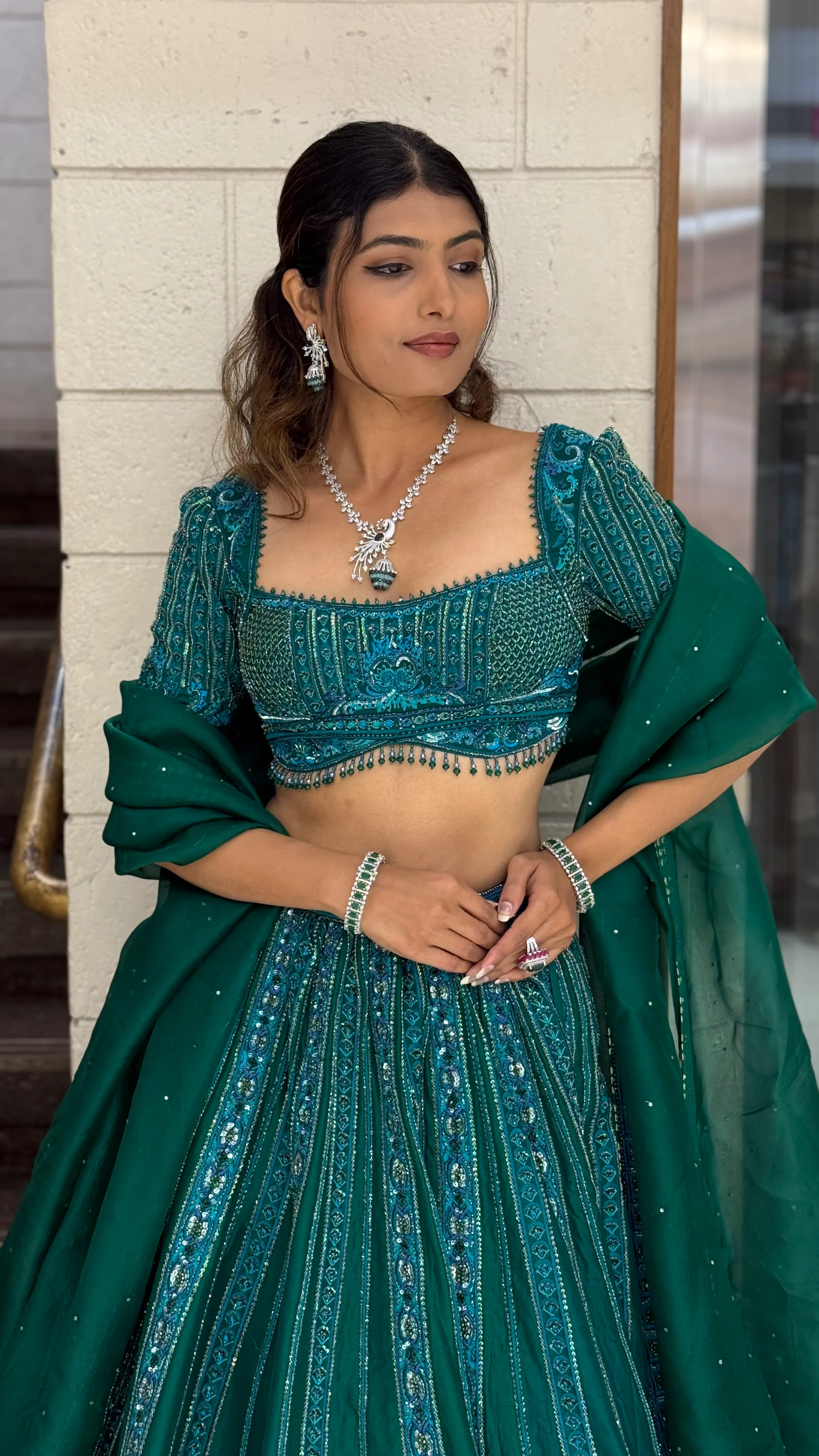 Green Heavy Embroidered Designer Lehenga Choli with Dupatta - Image 5