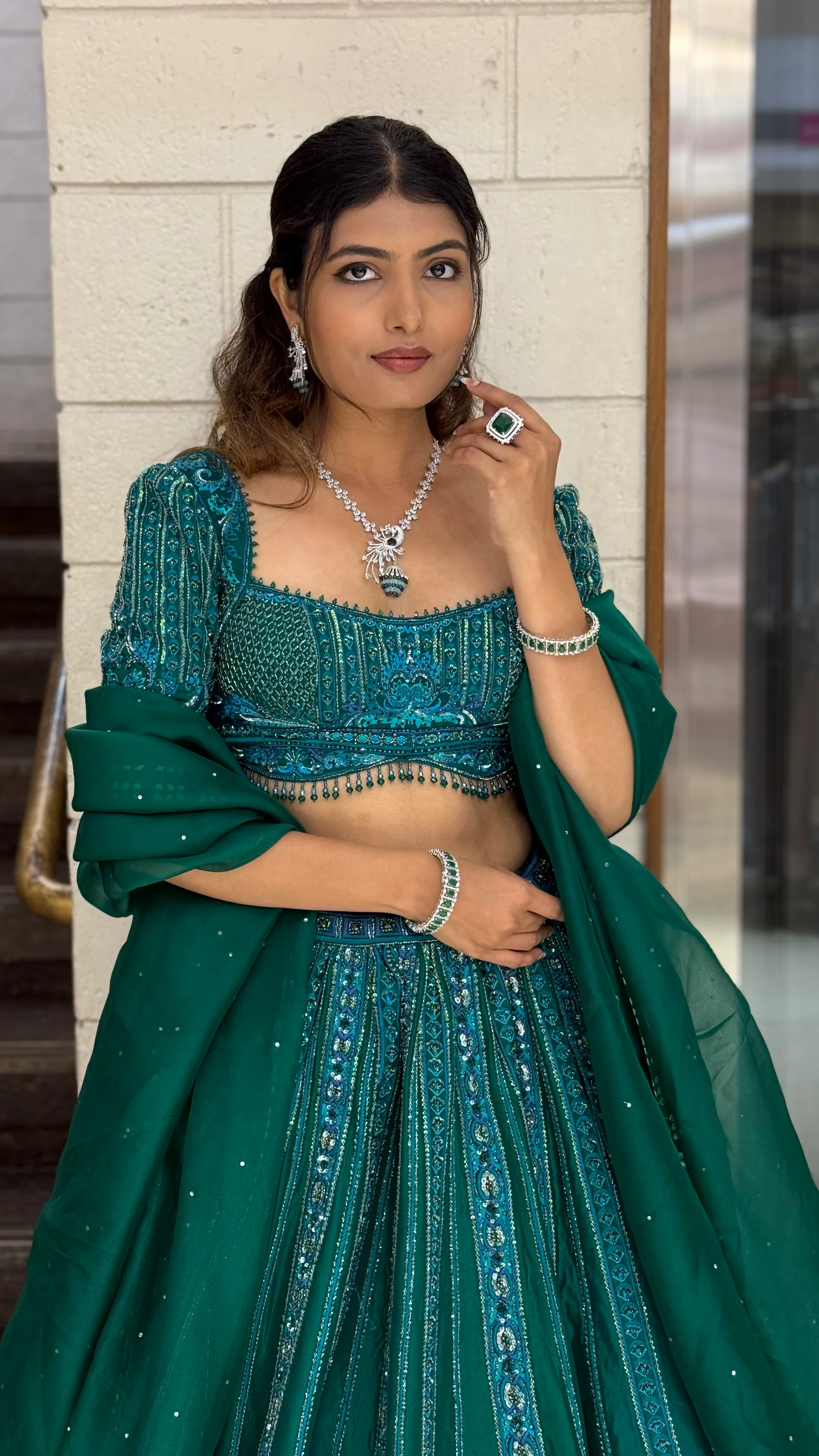 Green Heavy Embroidered Designer Lehenga Choli with Dupatta - Image 6