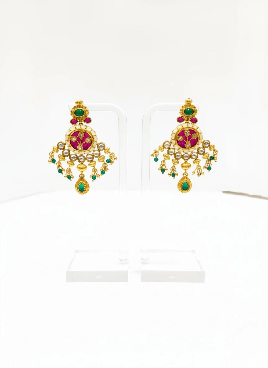 Heritage Kundan Temple Necklace with Ruby, Emerald & Pearl Detailing - Image 2