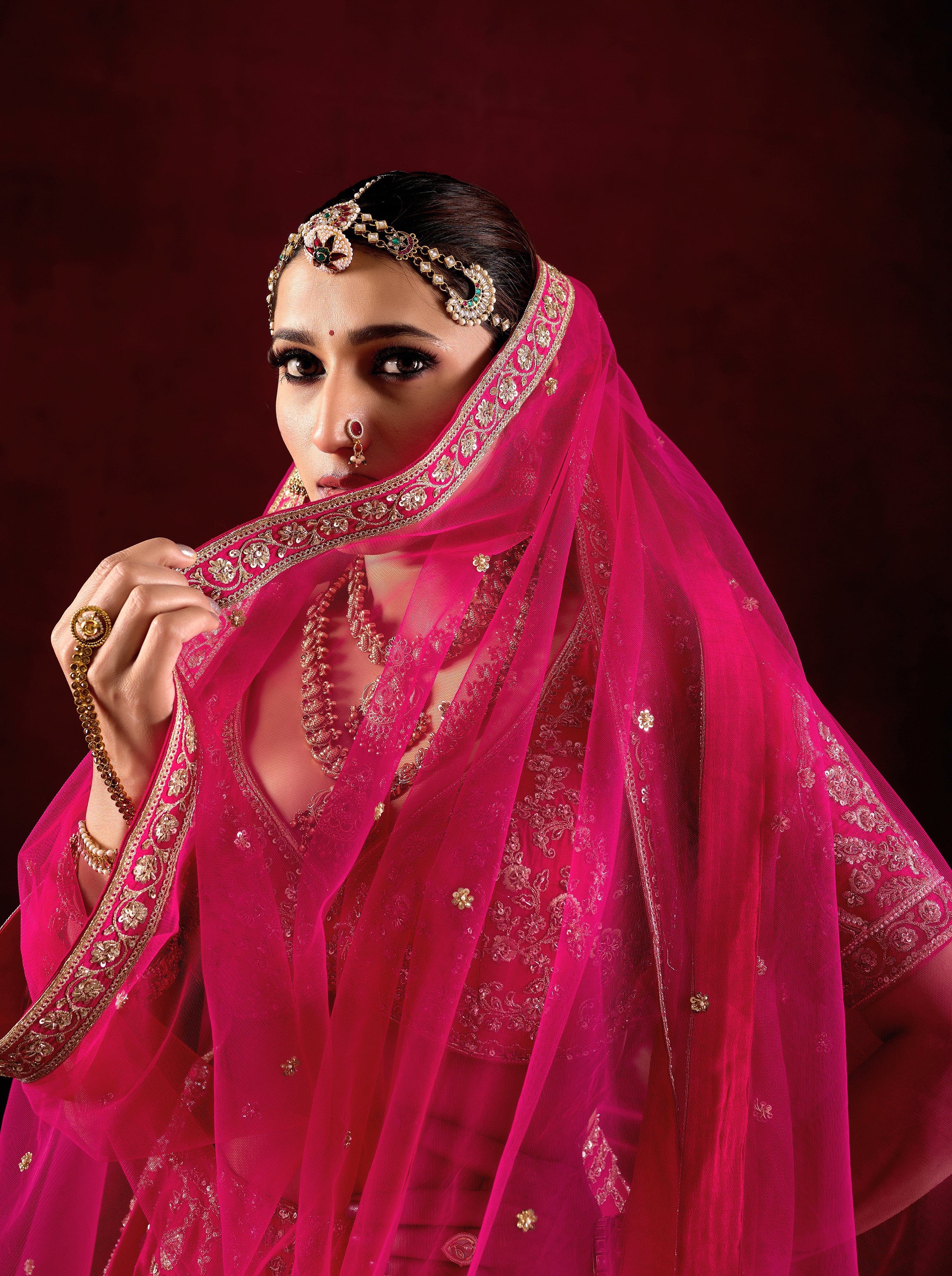 Hot Pink Bridal Lehenga Set with Royal Heavy Embroidery & Long Dupatta - Image 5