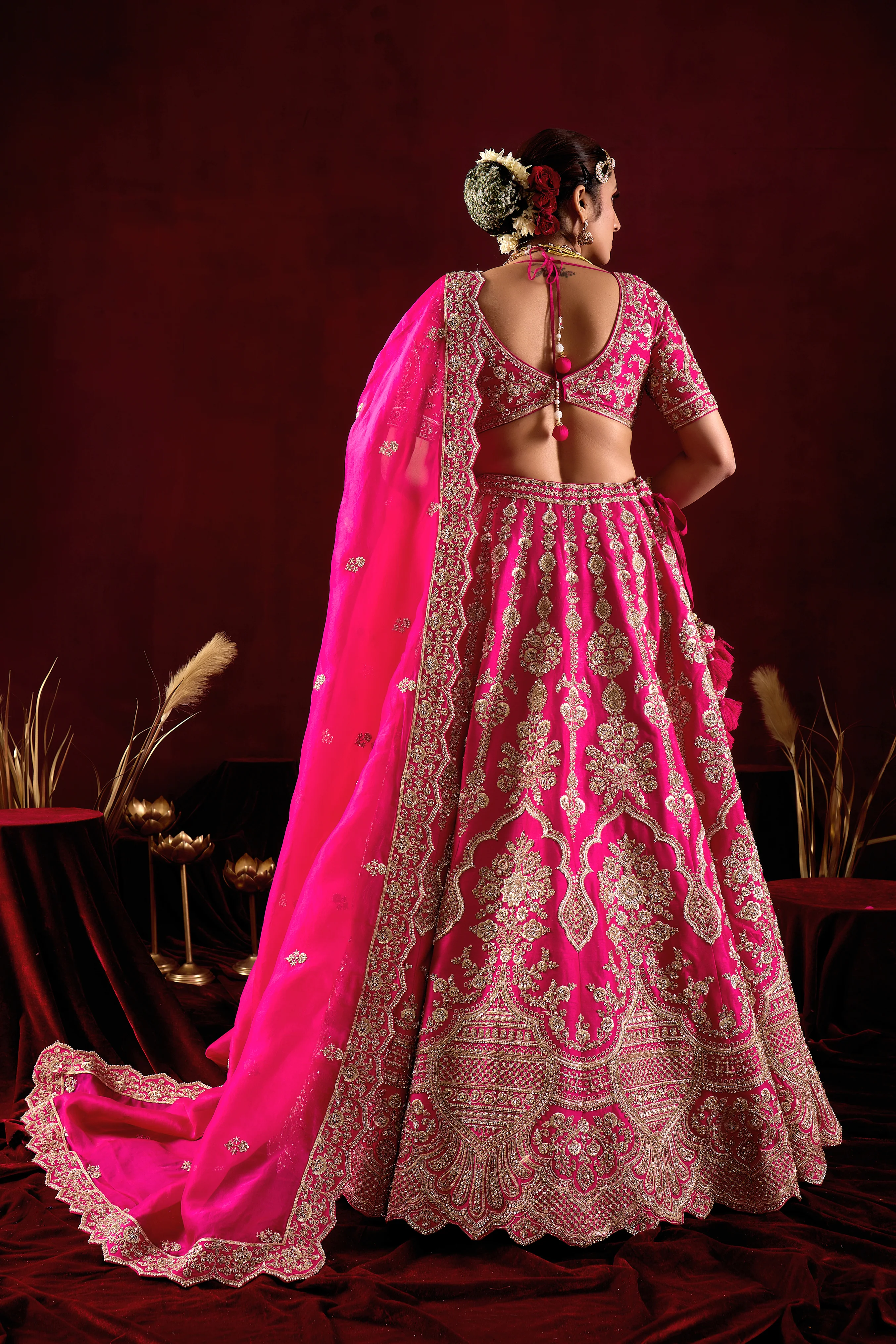 Hot Pink Bridal Lehenga Set with Royal Heavy Embroidery & Long Dupatta - Image 6