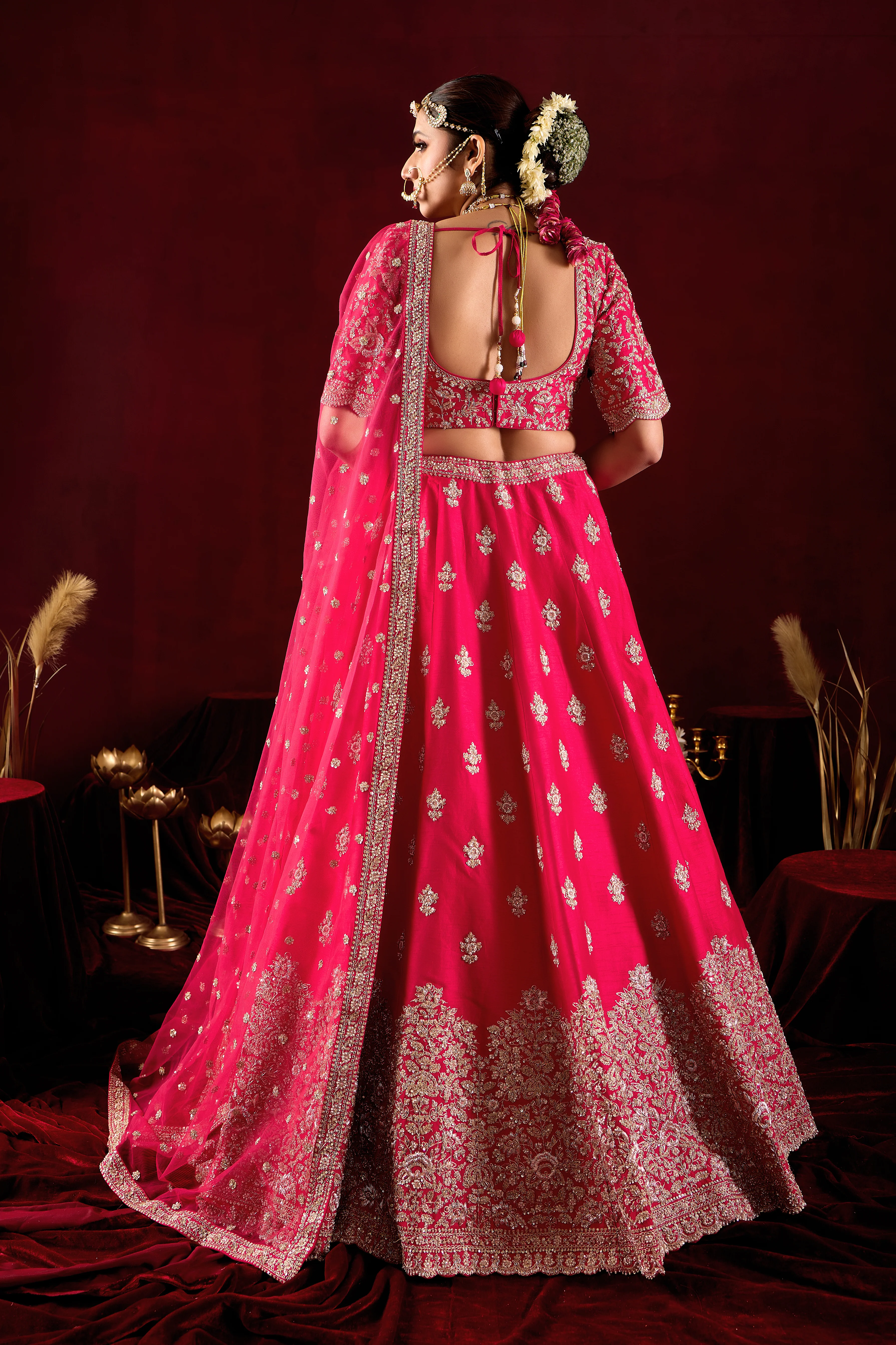 Hot Pink Designer Bridal Lehenga Set with Embroidered Dupatta - Image 3