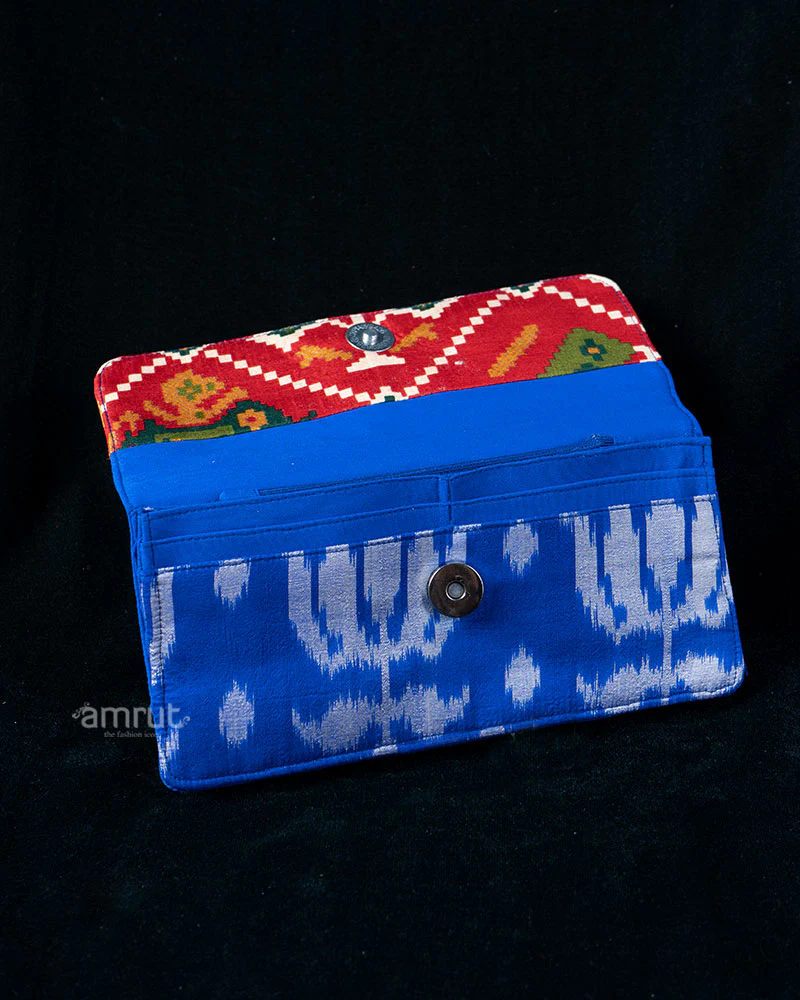 Indigo Handcrafted Elephant Motif Fabric Clutch with Ikat Print - Image 3