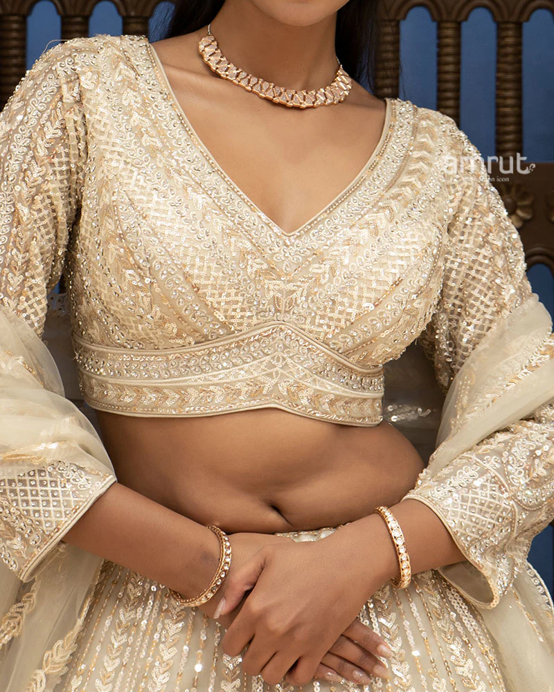 Ivory Elegance Sequin Embroidered Designer Lehenga Set - Image 3