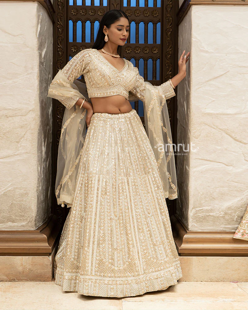 Ivory Elegance Sequin Embroidered Designer Lehenga Set - Image 5