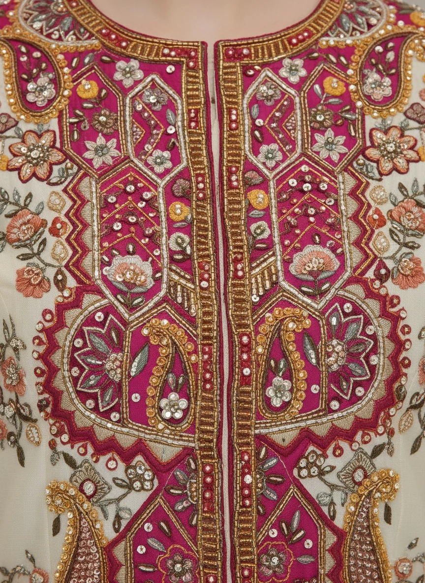 Ivory Embroidered Top with Pleated Lehenga & Dupatta Set - Image 6