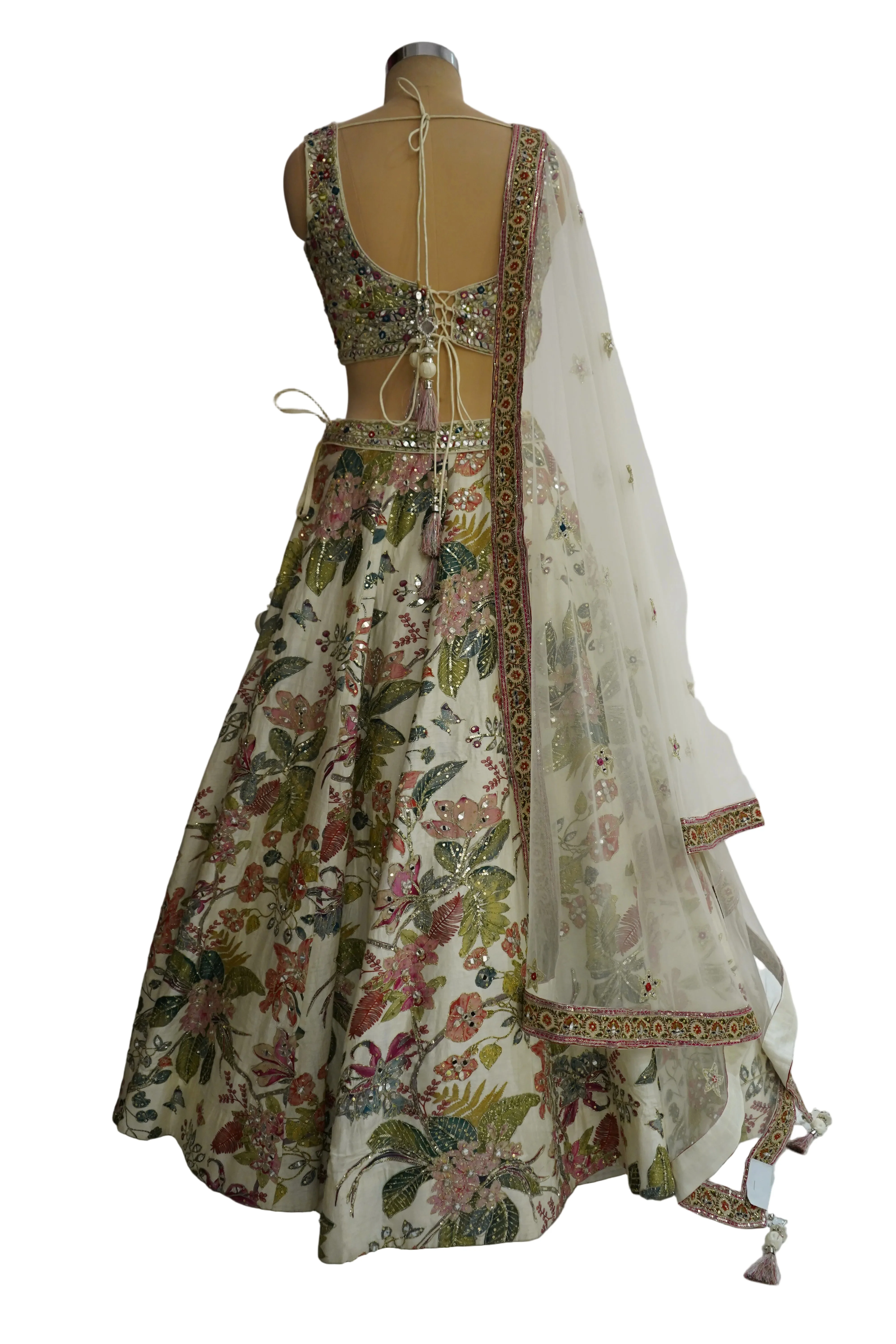 Ivory Floral Designer Lehenga Set with Embellished Blouse & Soft Dupatta - Image 8