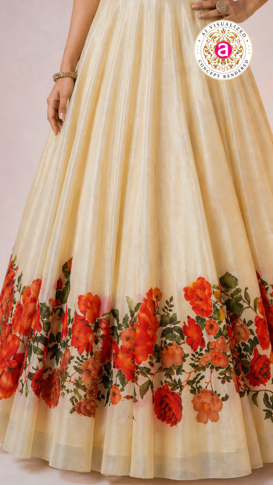 Ivory Floral Printed Lehenga Choli with Embellished Bustier Blouse - Image 6