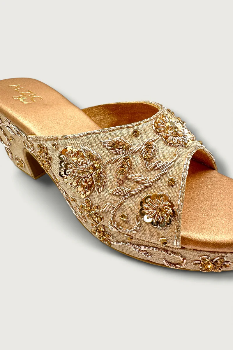 Ivory Gold Embroidered Wedge Heels – Bridal & Festive Designer Footwear - Image 5