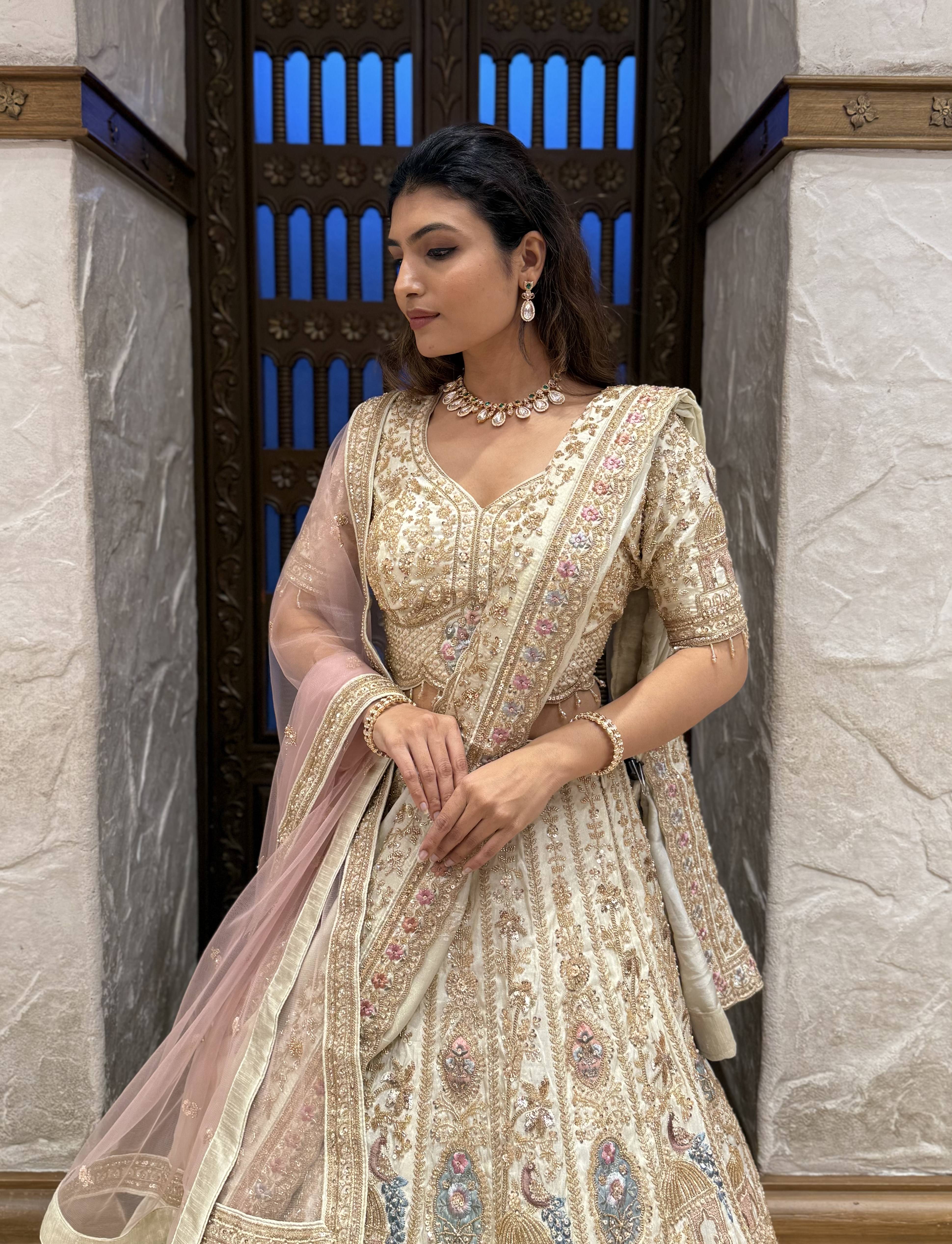 Ivory Gold Heavy Embroidered Bridal Lehenga Set – Royal Heritage Edition - Image 5