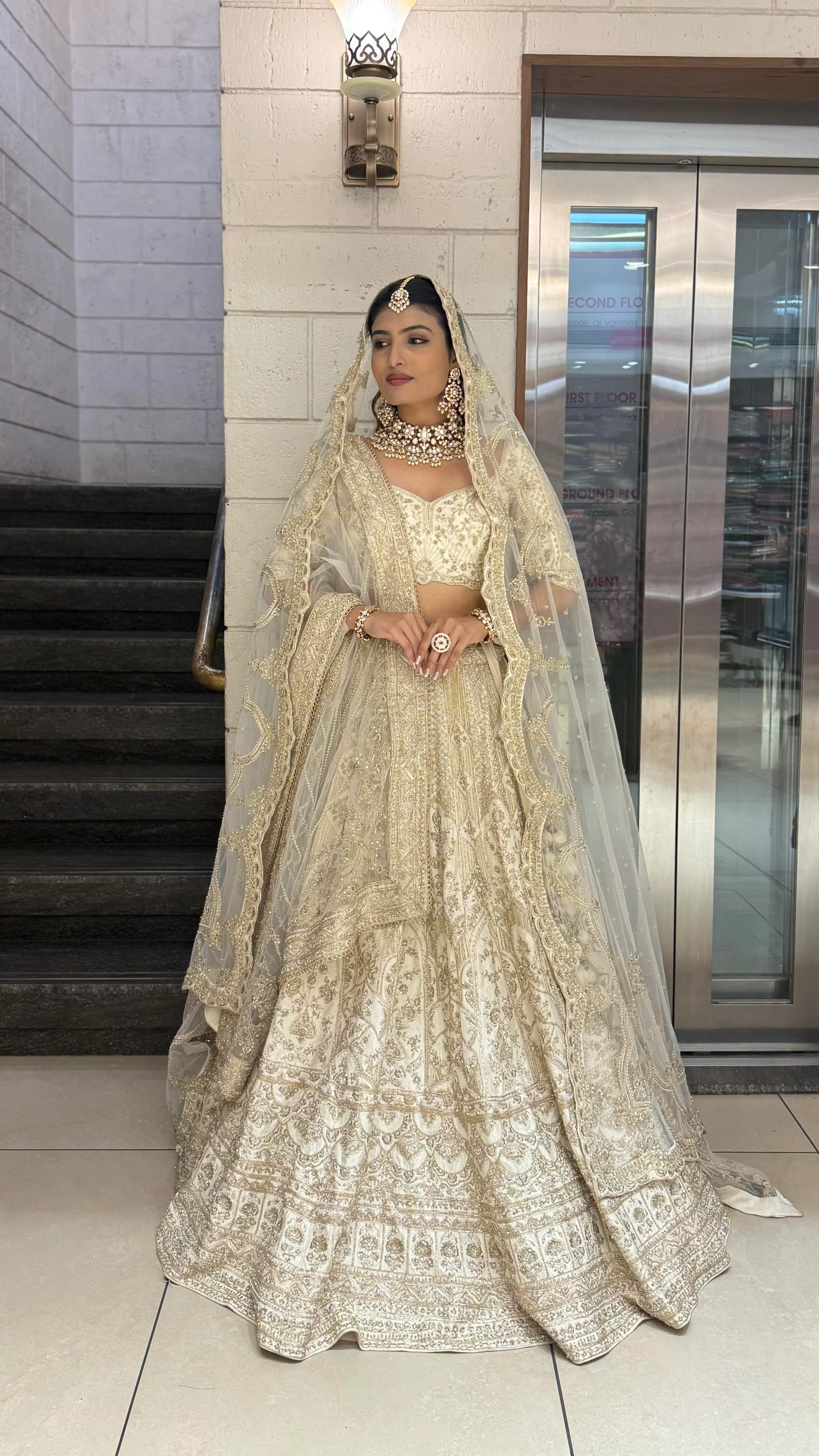 Ivory Gold Heavy Embroidered Bridal Lehenga with Net Dupatta – Royal Wedding Collection - Image 5