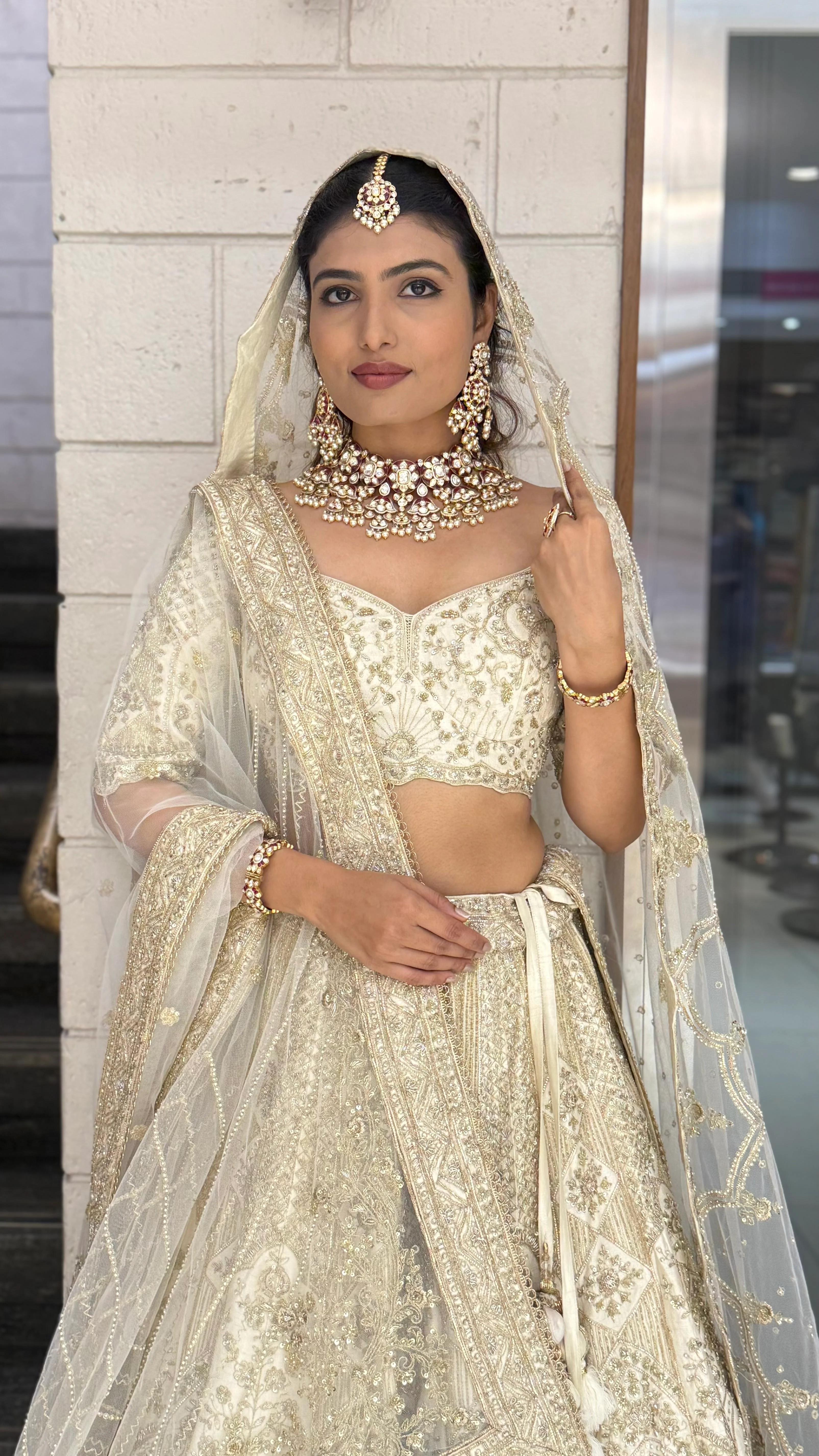 Ivory Gold Heavy Embroidered Bridal Lehenga with Net Dupatta – Royal Wedding Collection - Image 6