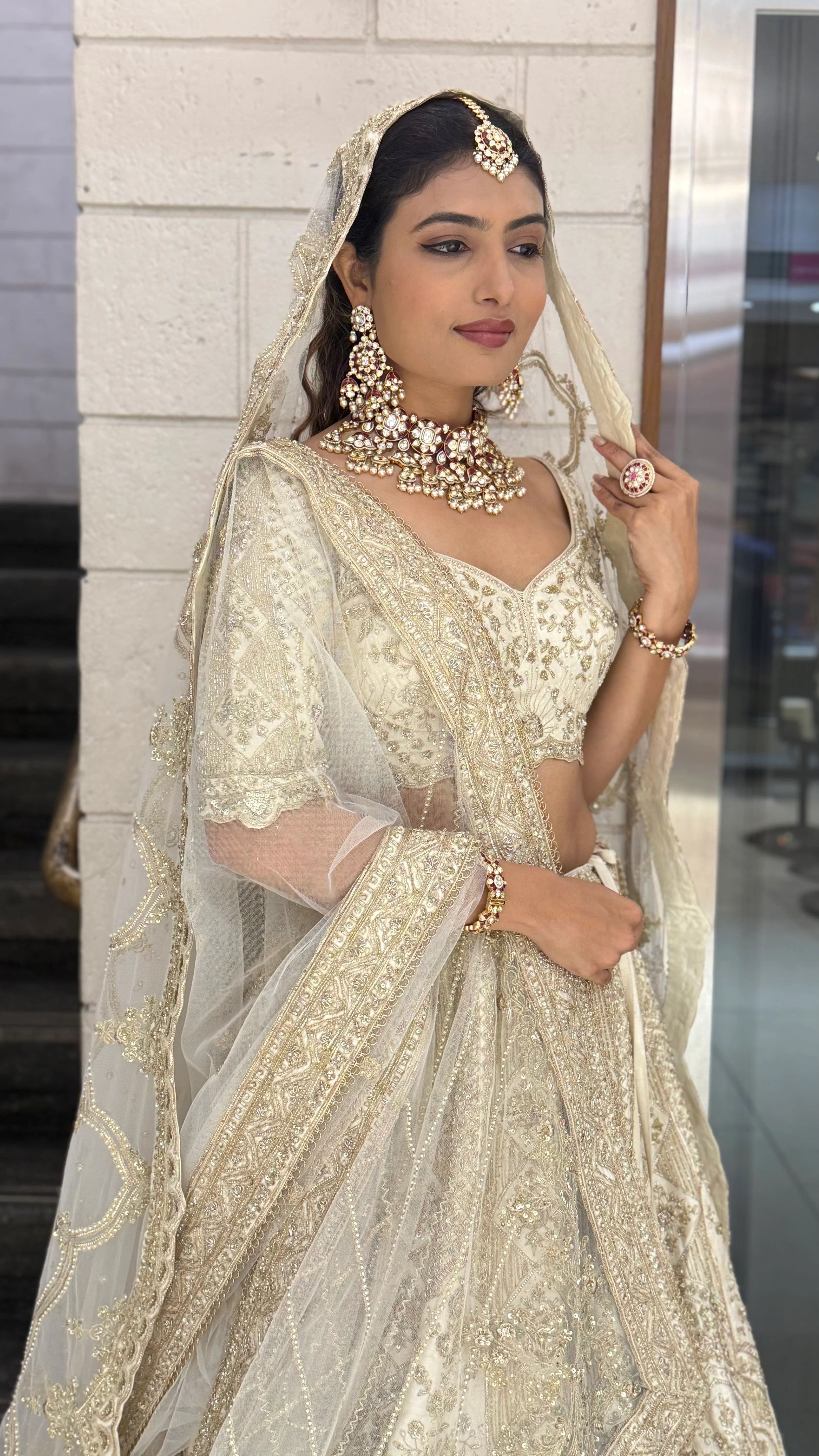 Ivory Gold Heavy Embroidered Bridal Lehenga with Net Dupatta – Royal Wedding Collection - Image 7