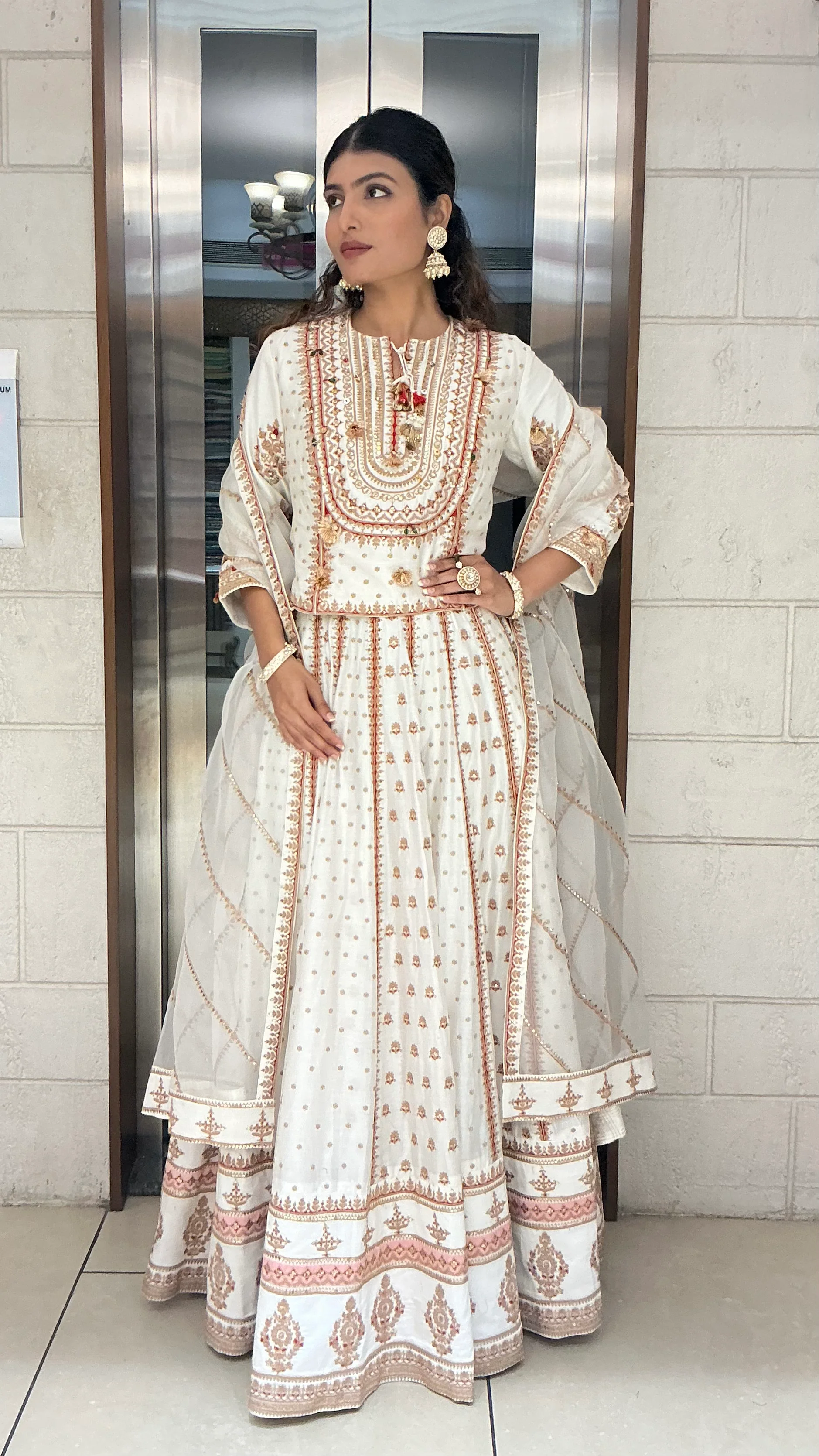 Ivory Heritage Printed Anarkali Suit Set with Dupatta - Image 3