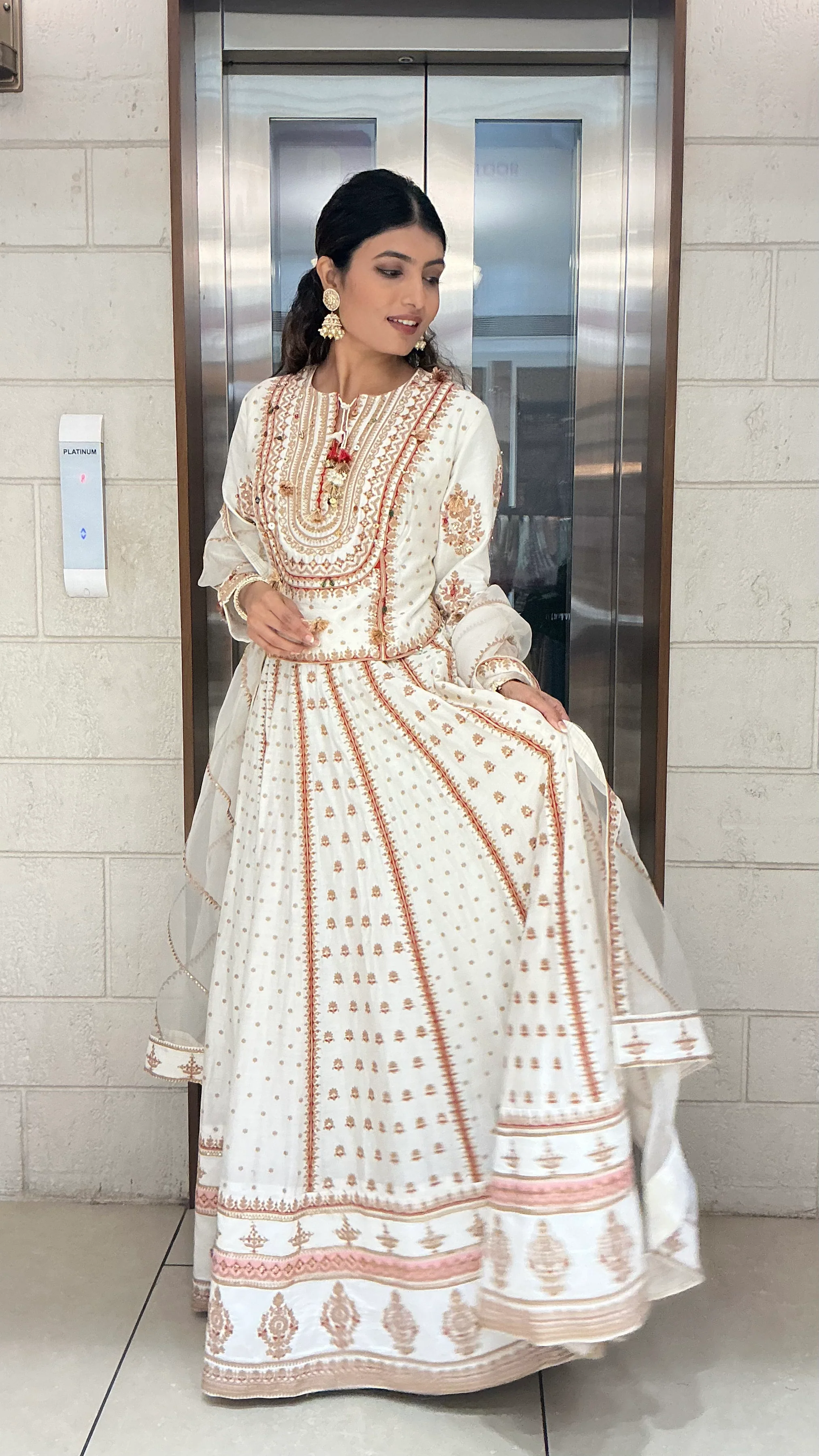 Ivory Heritage Printed Anarkali Suit Set with Dupatta - Image 4