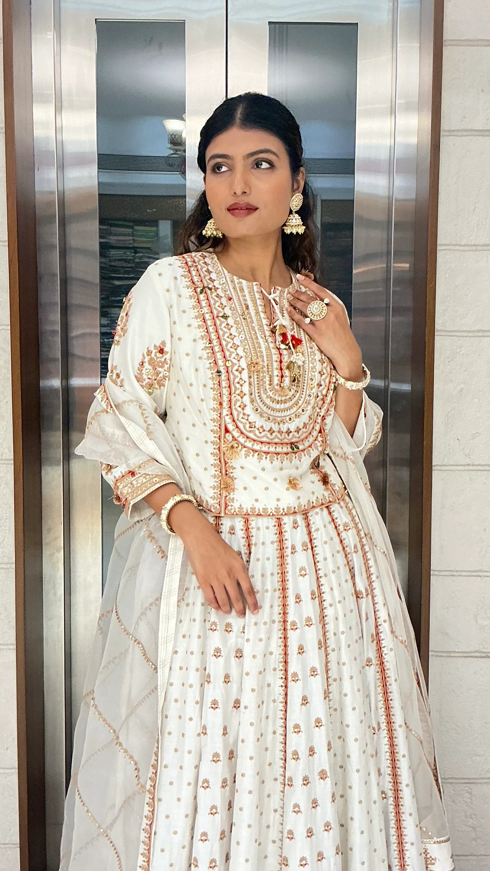 Ivory Heritage Printed Anarkali Suit Set with Dupatta - Image 6
