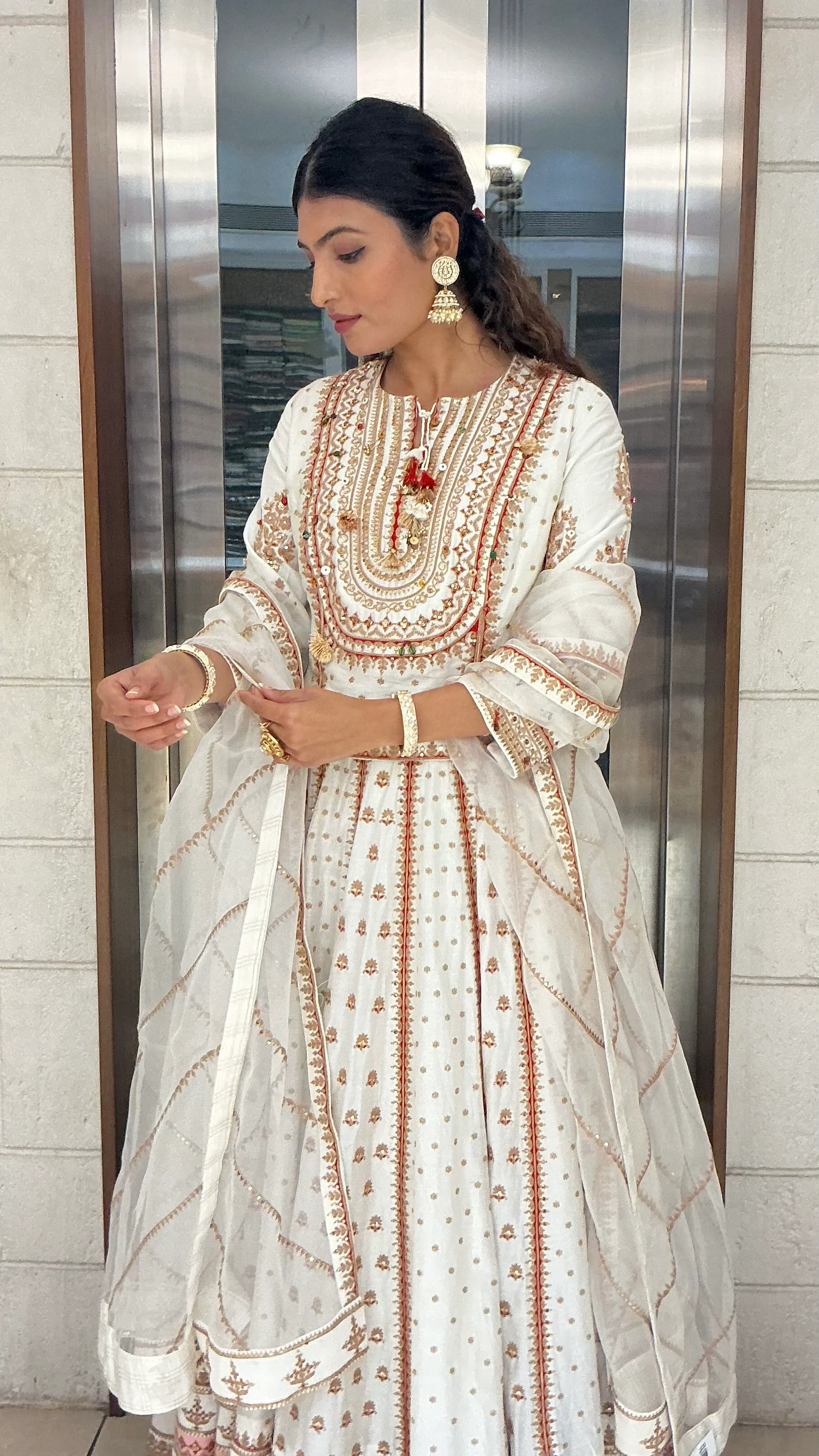 Ivory Heritage Printed Anarkali Suit Set with Dupatta - Image 7