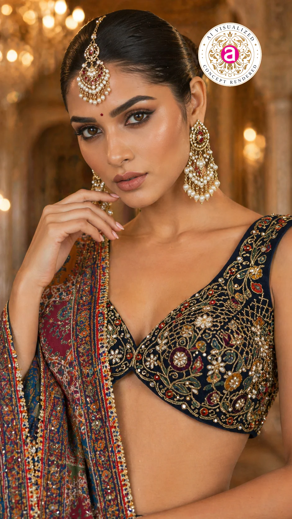 Ivory Multicolor Printed Designer Lehenga Set with Embroidered Blouse & Dupatta - Image 2