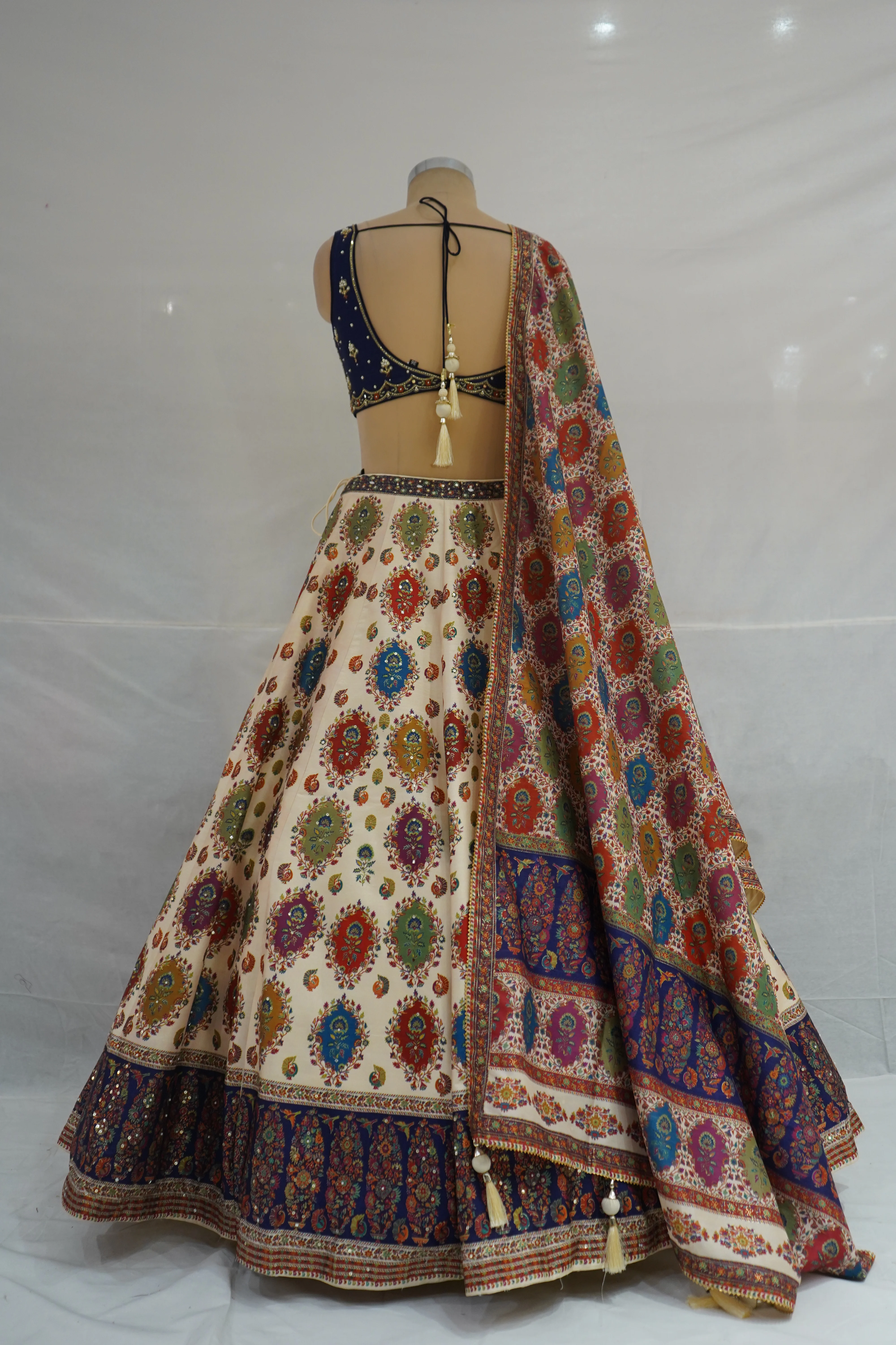 Ivory Multicolor Printed Designer Lehenga Set with Embroidered Blouse & Dupatta - Image 7