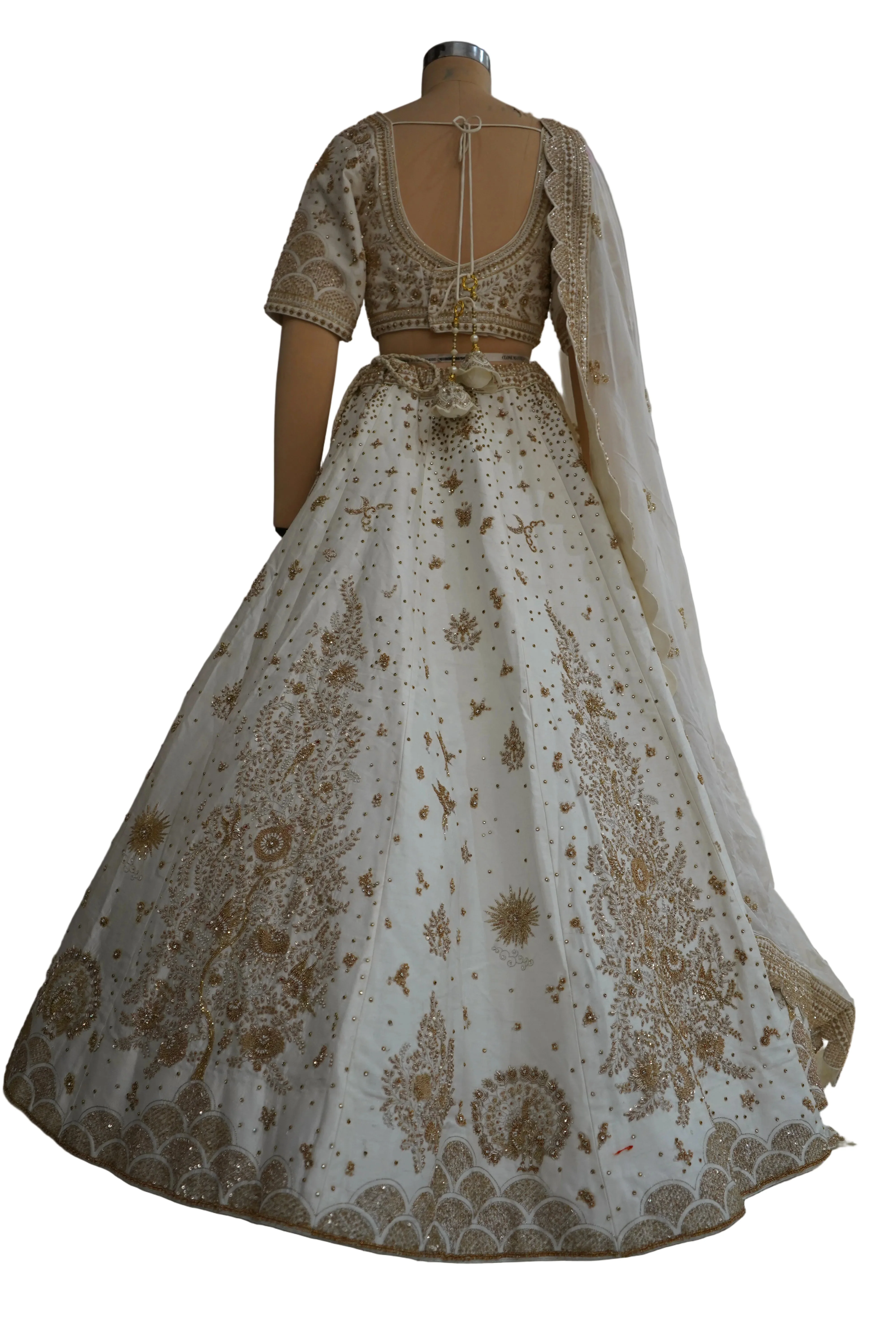 Ivory White Designer Lehenga Set with Gold Embroidery and Net Dupatta - Image 7