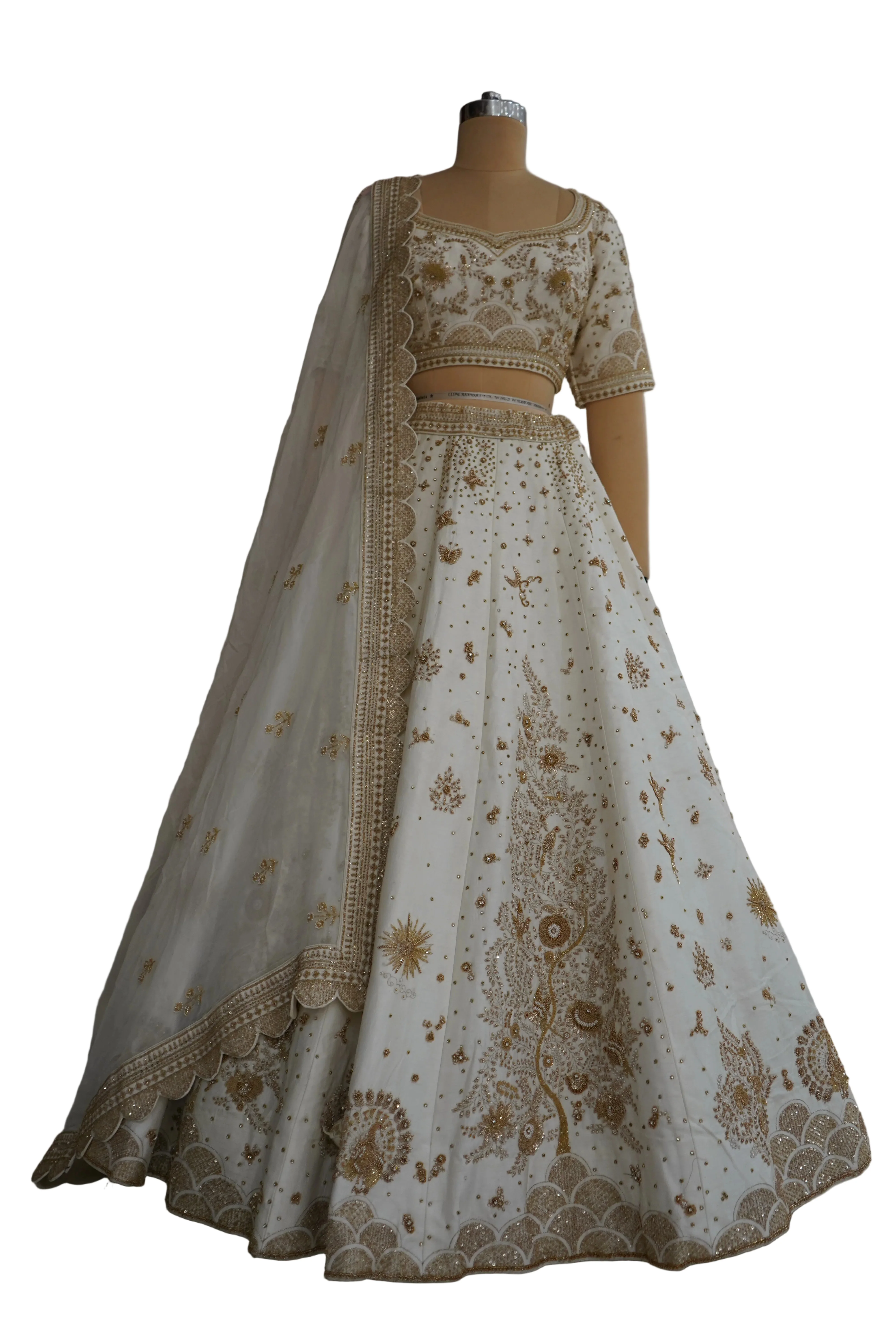 Ivory White Designer Lehenga Set with Gold Embroidery and Net Dupatta - Image 8