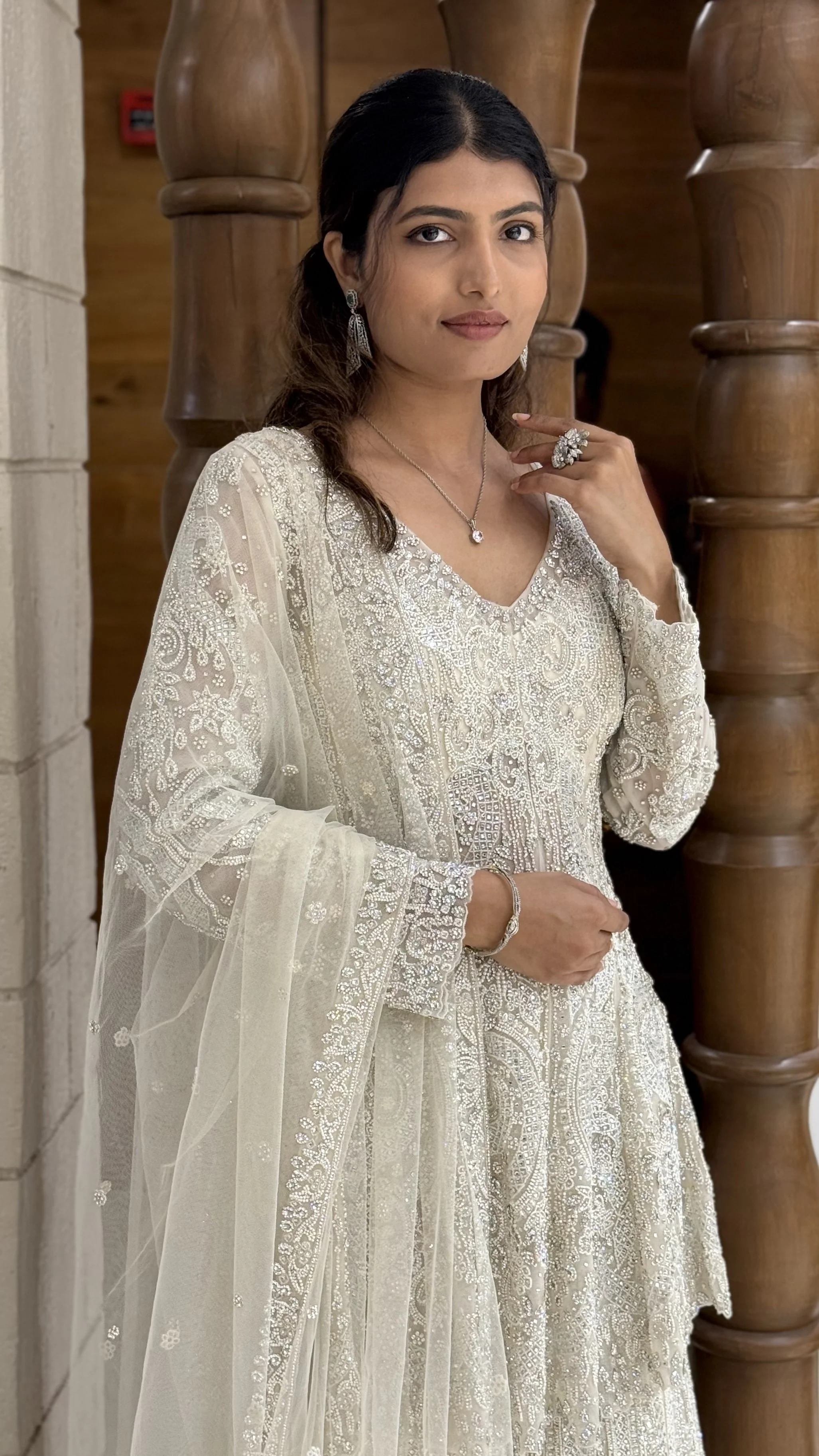 Ivory White Heavy Embroidered Designer Sharara Suit with Dupatta - Image 4