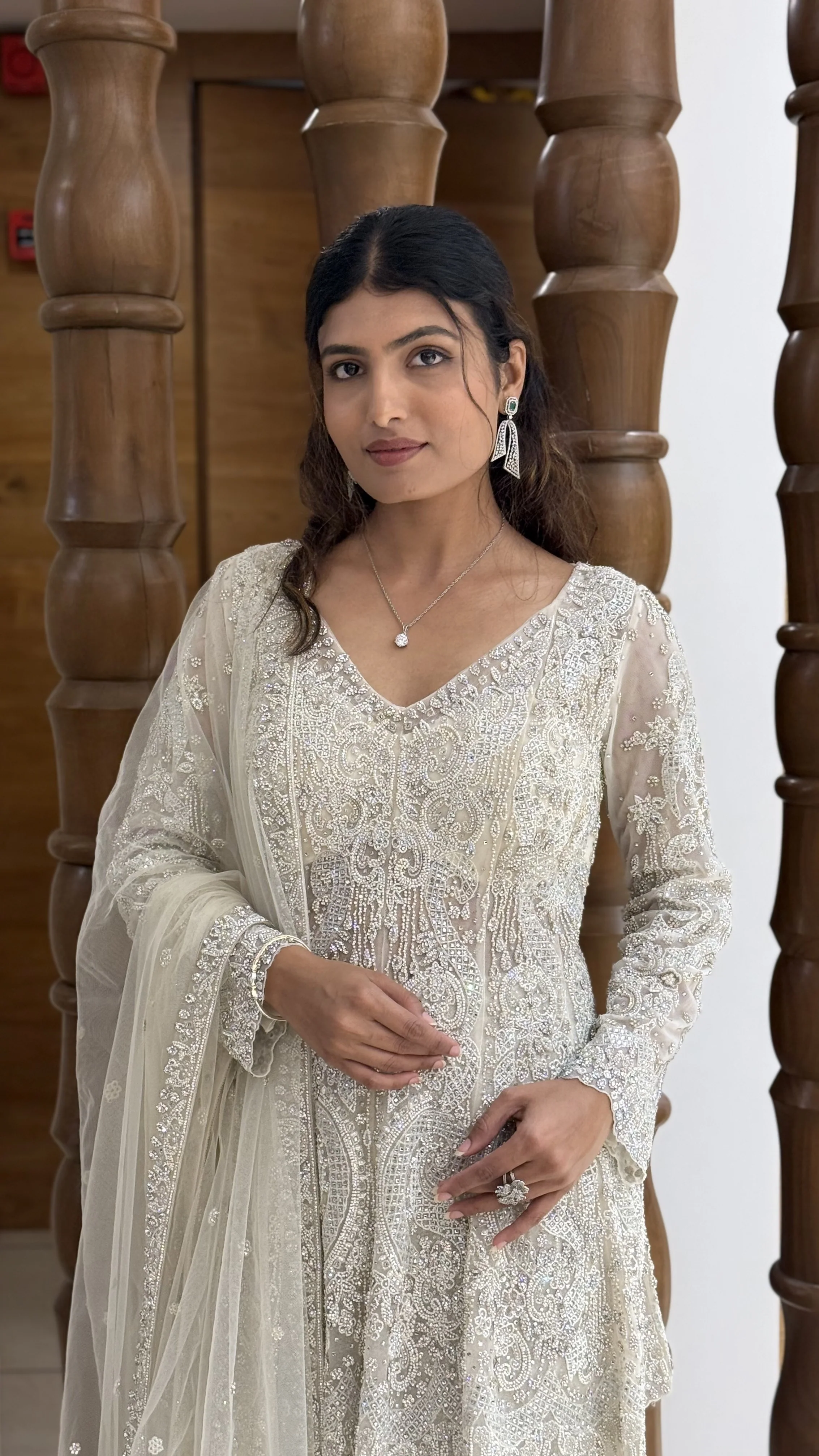 Ivory White Heavy Embroidered Designer Sharara Suit with Dupatta - Image 6