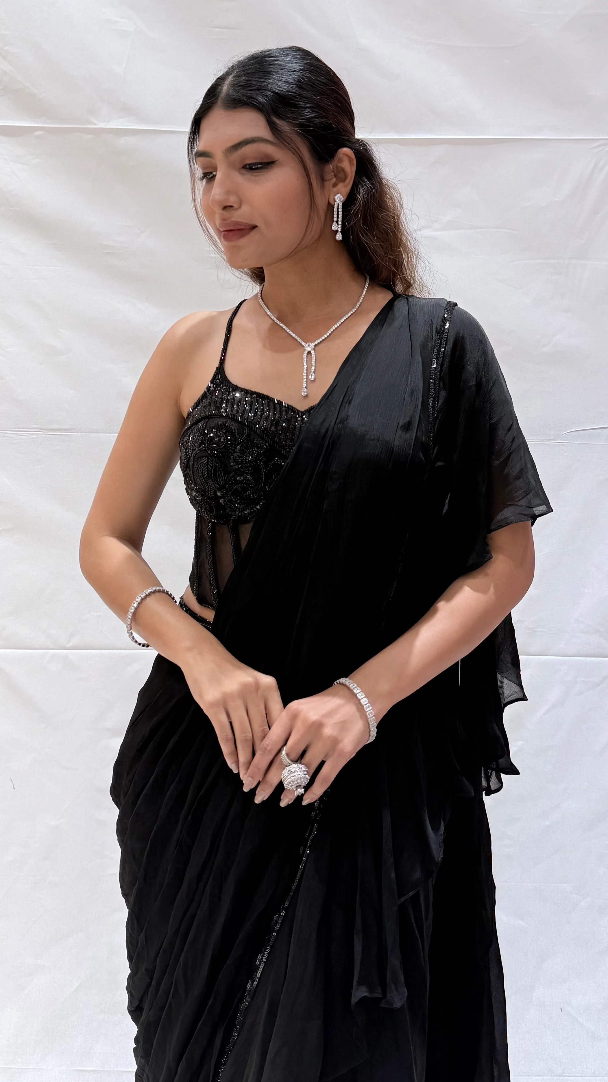 Designer Ruffle Ready-to-Wear Saree with Embellished Blouse - Image 2