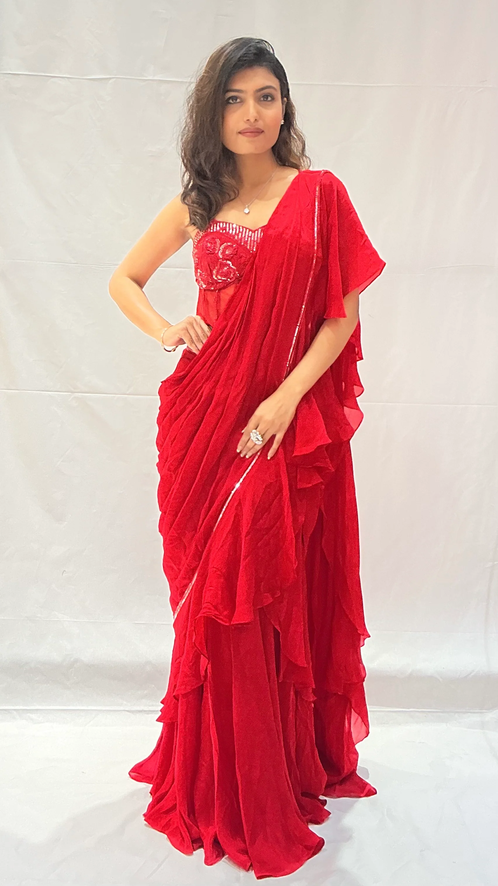 Designer Ruffle Ready-to-Wear Saree with Embellished Blouse - Image 5