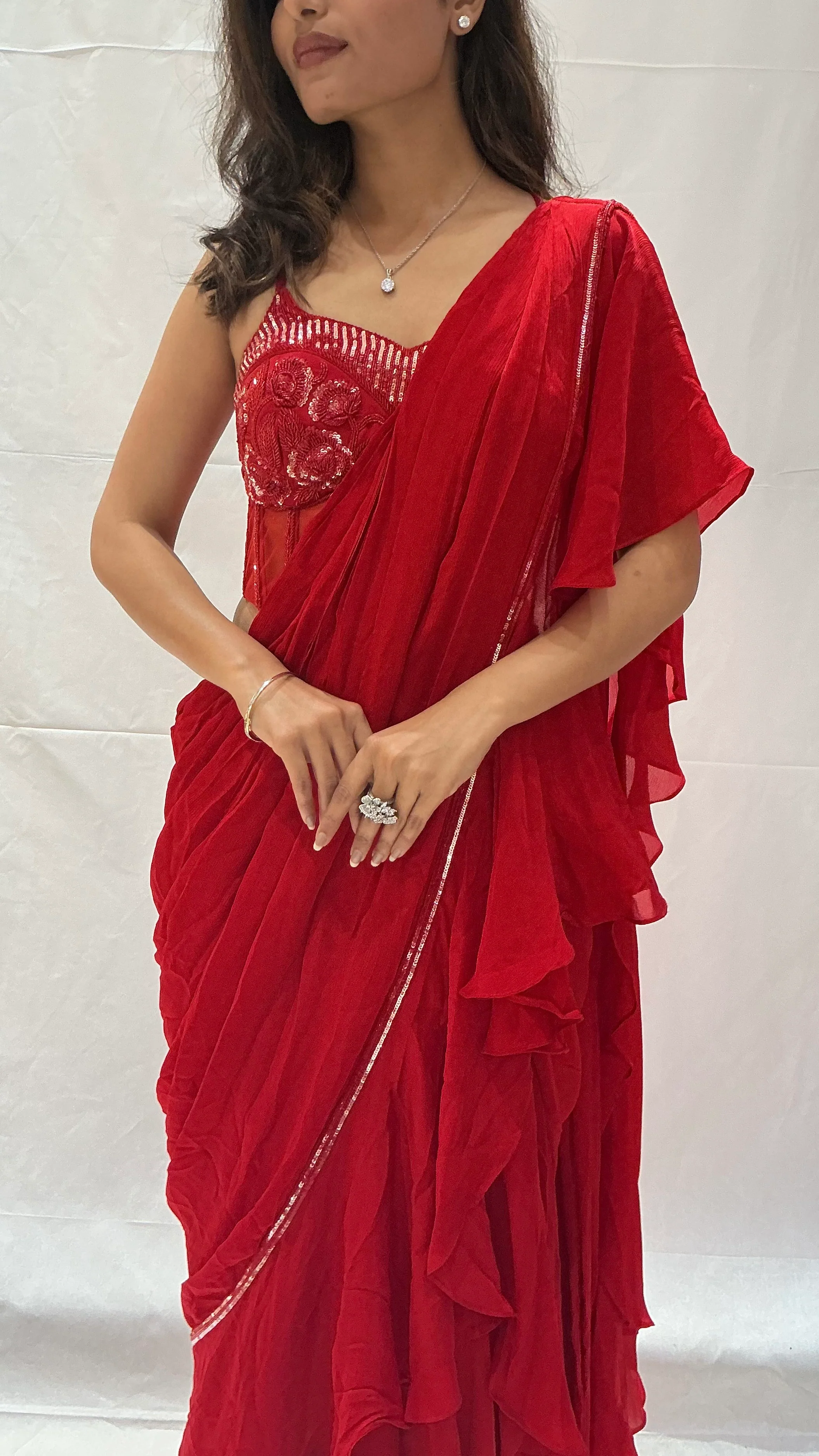 Designer Ruffle Ready-to-Wear Saree with Embellished Blouse - Image 6