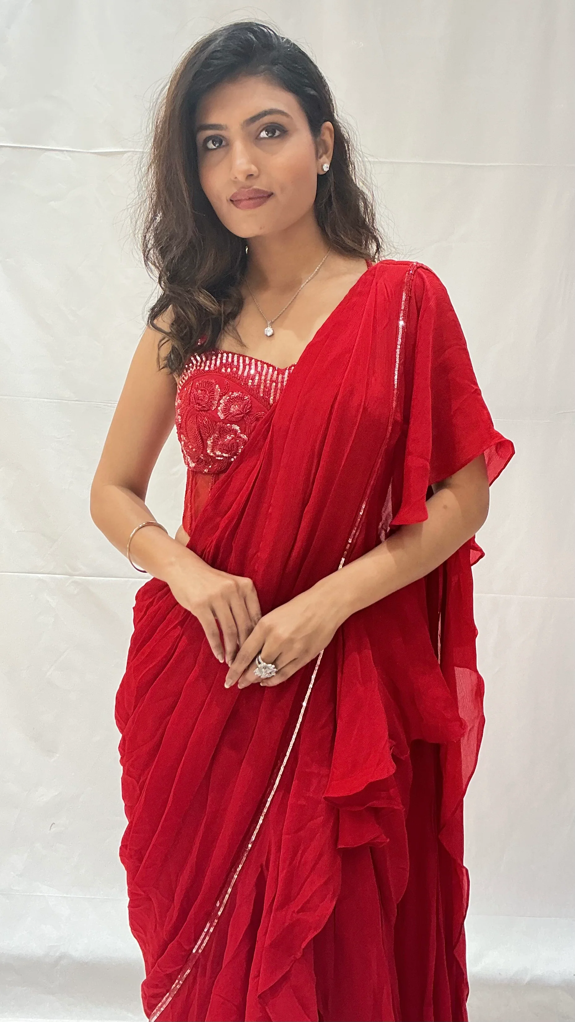 Designer Ruffle Ready-to-Wear Saree with Embellished Blouse - Image 7