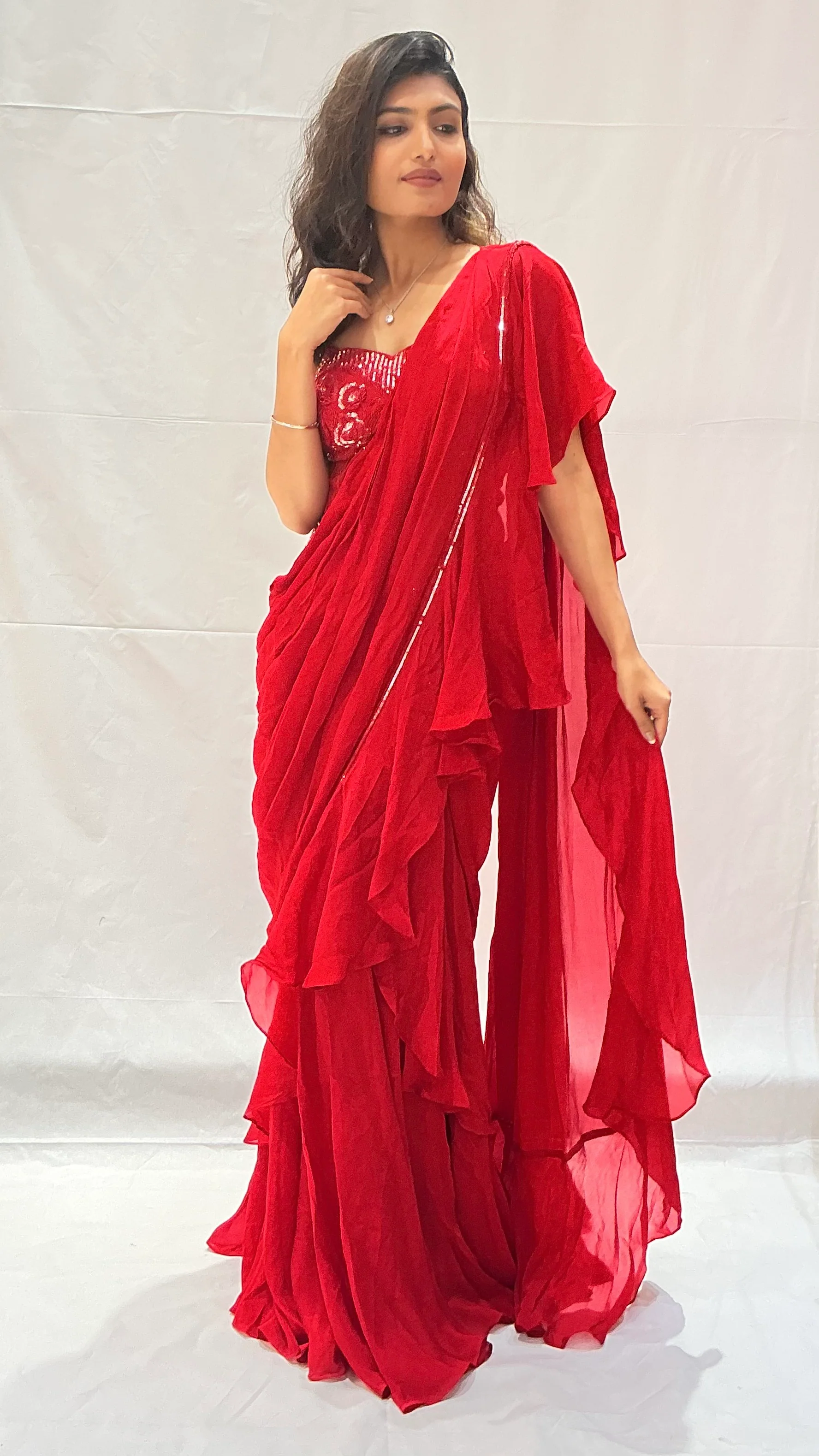Designer Ruffle Ready-to-Wear Saree with Embellished Blouse - Image 8