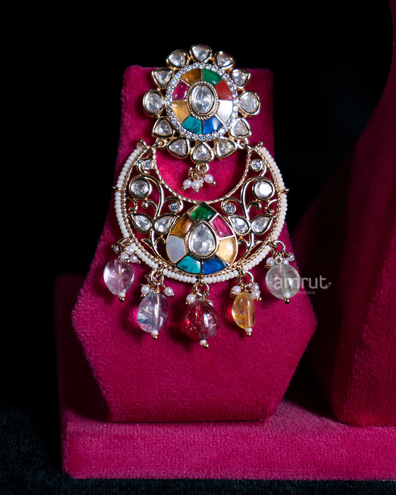Kundan Floral Choker Necklace with Earrings - Image 2