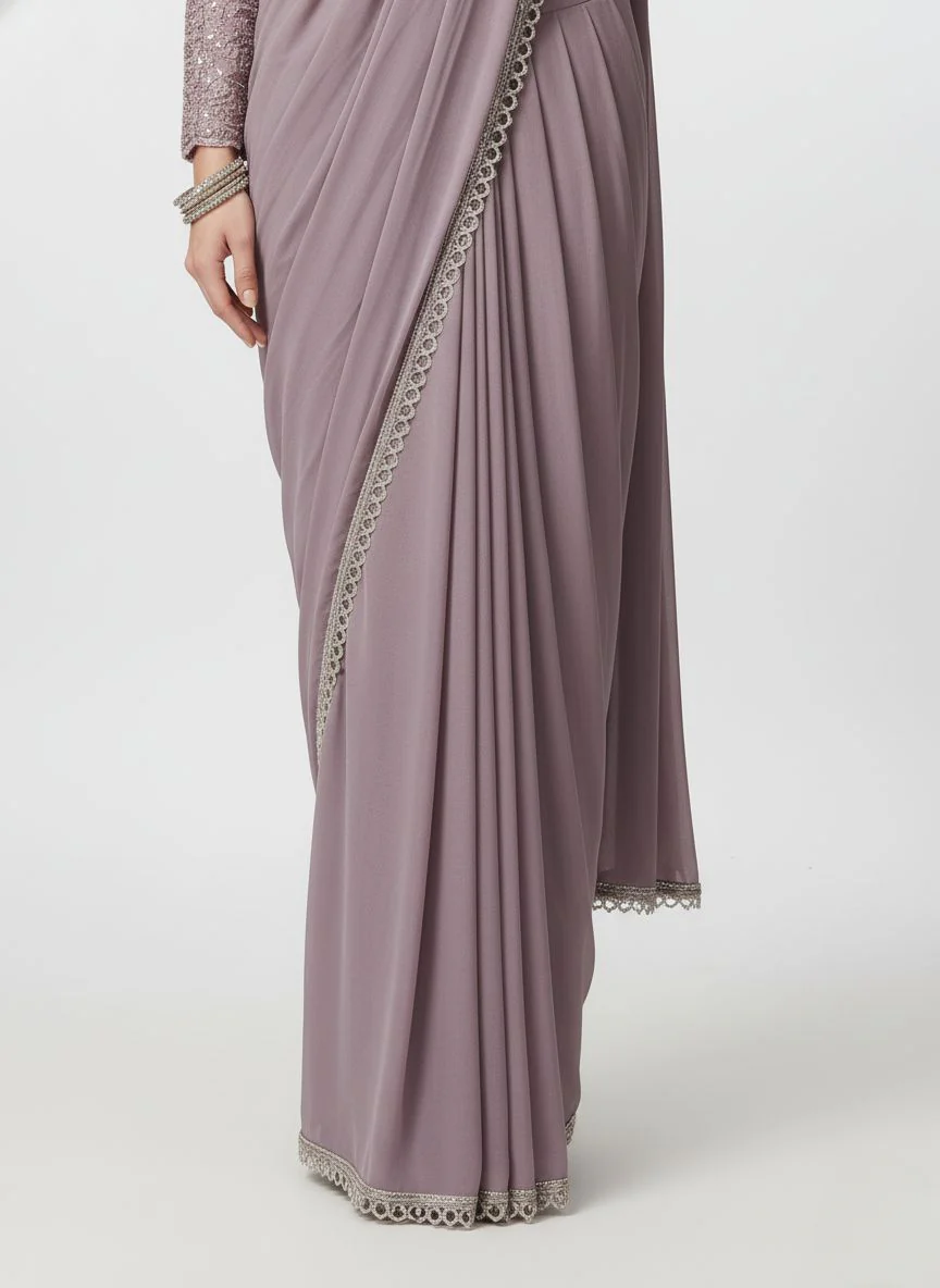 Lavender Designer Ready-to-Wear Saree with Full Sequin Blouse - Image 5