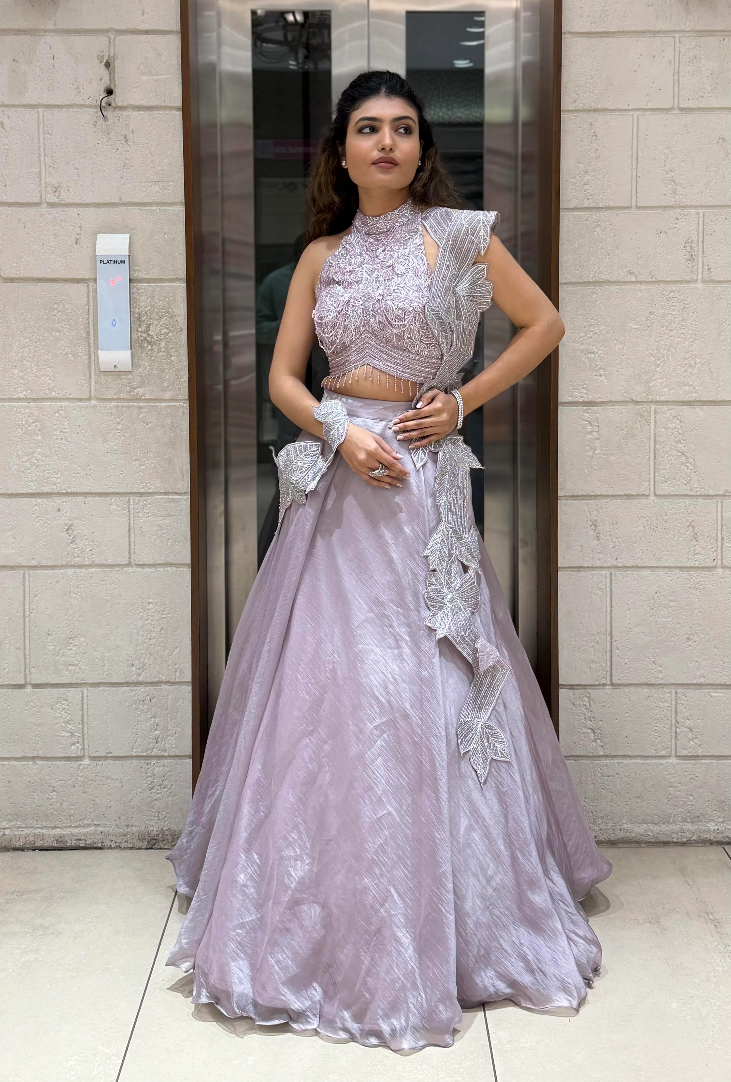 Lavender Embellished Designer Lehenga Set with Ruffled Dupatta – Celestial Charm Edition - Image 3