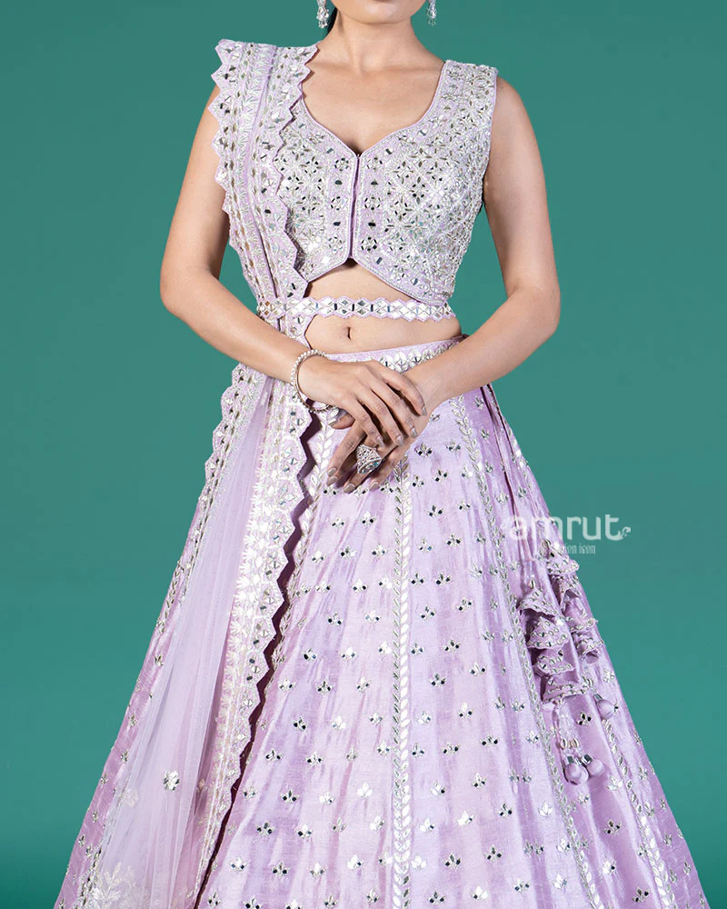 Lavender Embellished Lehenga Choli with Dupatta - Image 3