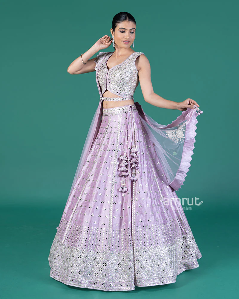 Lavender Embellished Lehenga Choli with Dupatta - Image 4
