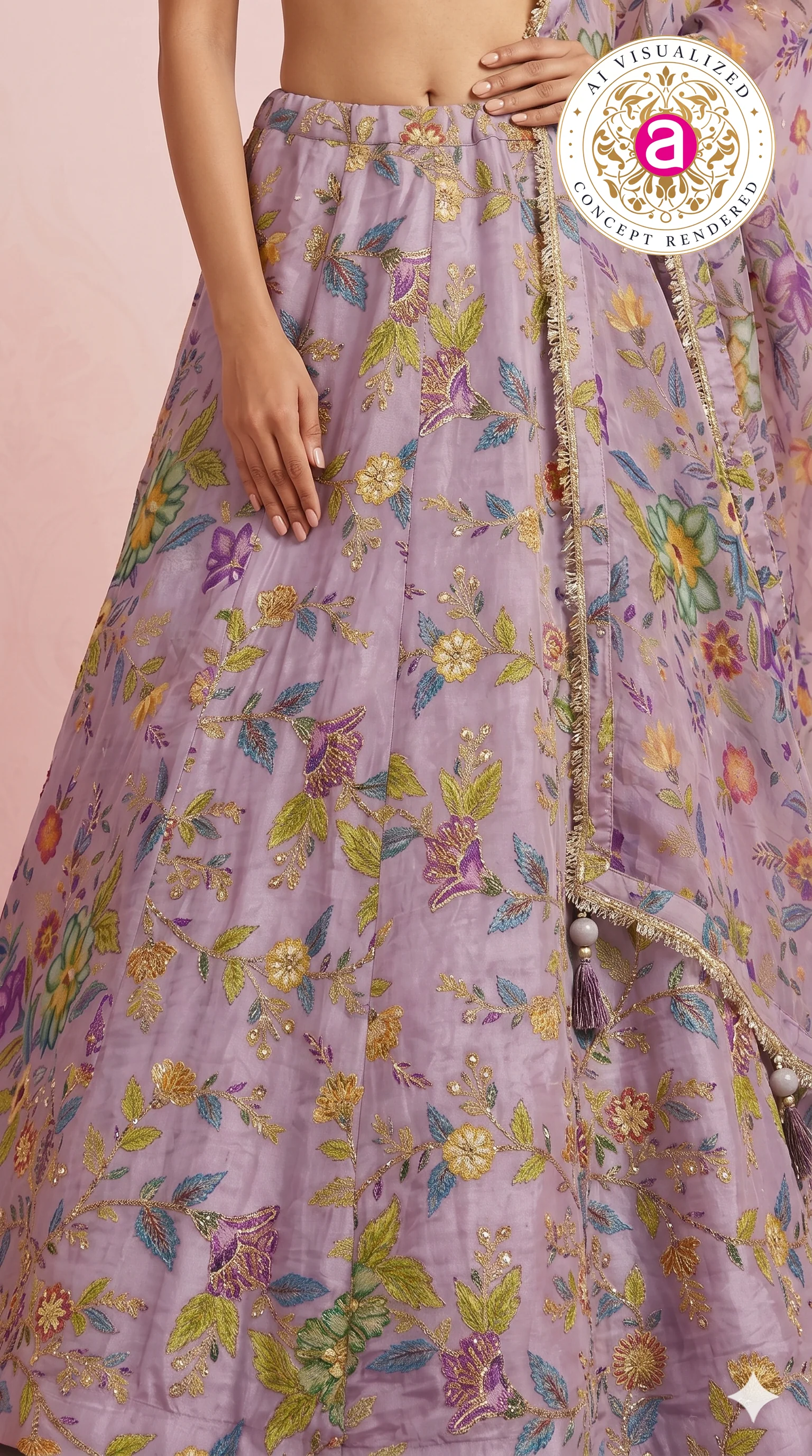 Lavender Floral Embroidered Designer Lehenga Choli with Printed Organza Dupatta - Image 4