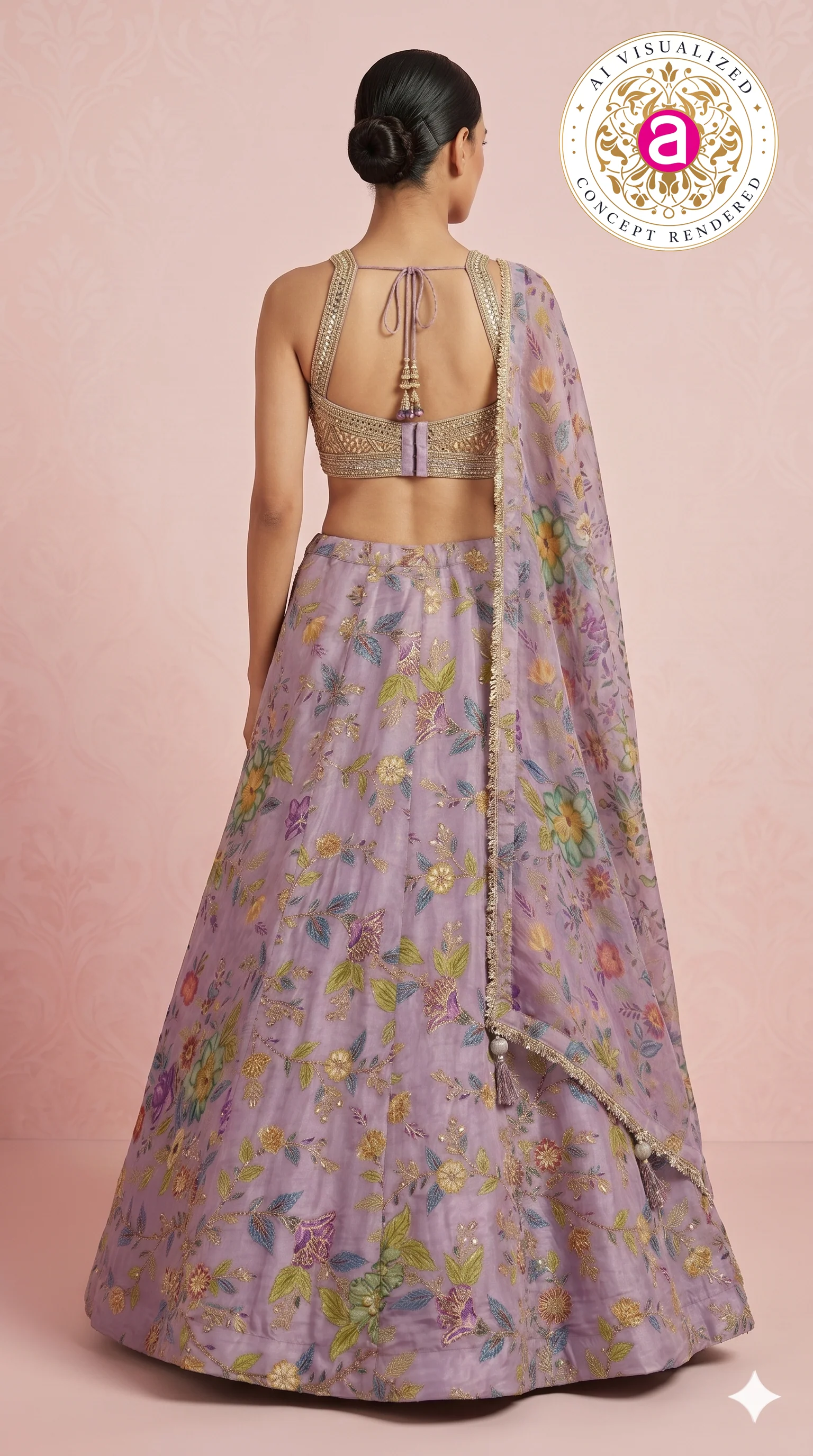 Lavender Floral Embroidered Designer Lehenga Choli with Printed Organza Dupatta - Image 5